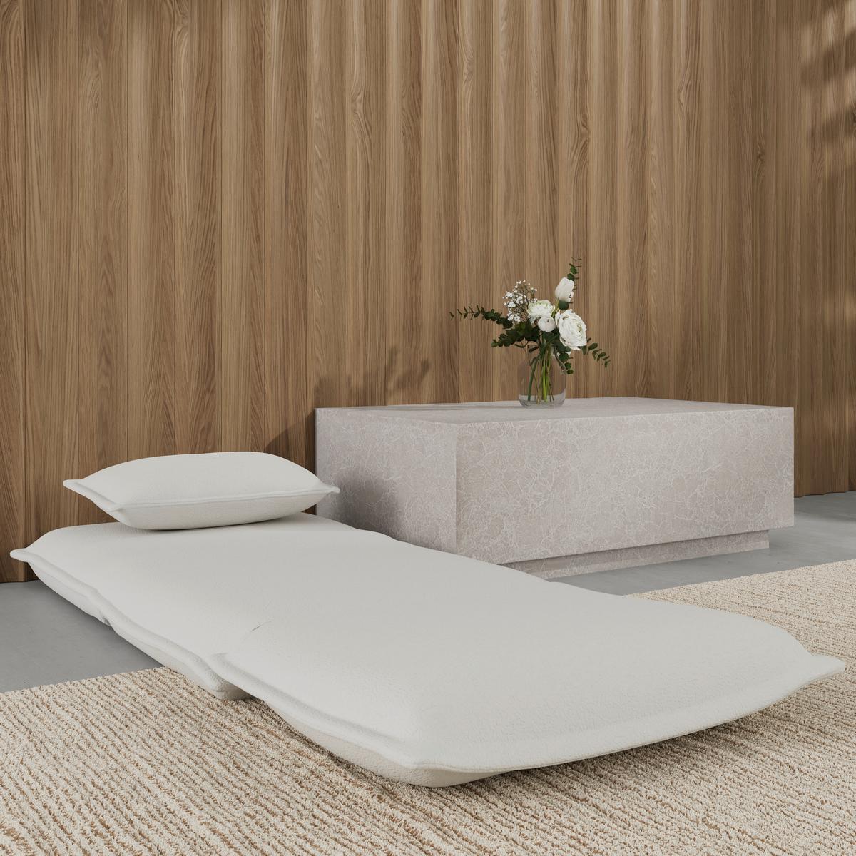 Rozkládací křeslo TAMARA, bílé buklé, max. 120 kg - bílá, Moderní, kov/textil (82/31/69cm) - Bessagi Home