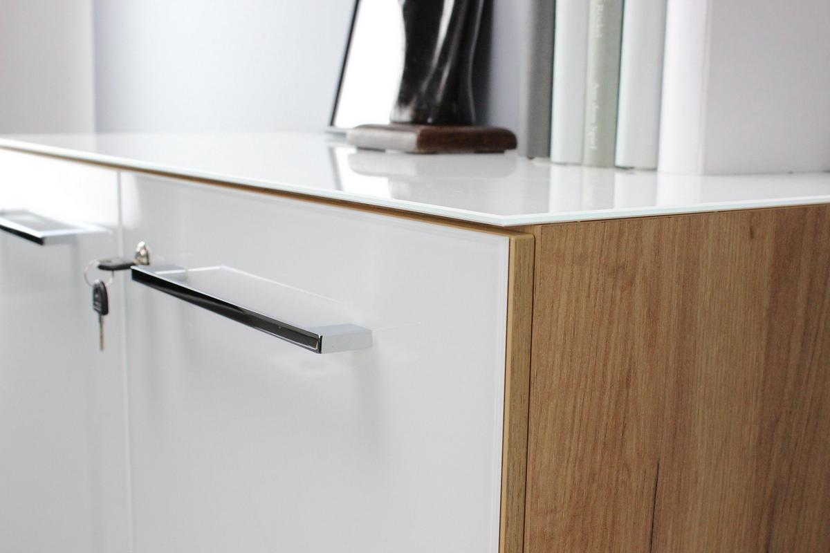 Aktenschrank Gw-Monteria Weiß/Eiche Dekor B: 80 cm - Eichefarben/Weiß, MODERN, Glas/Holzwerkstoff (80/120/37cm) - Germania