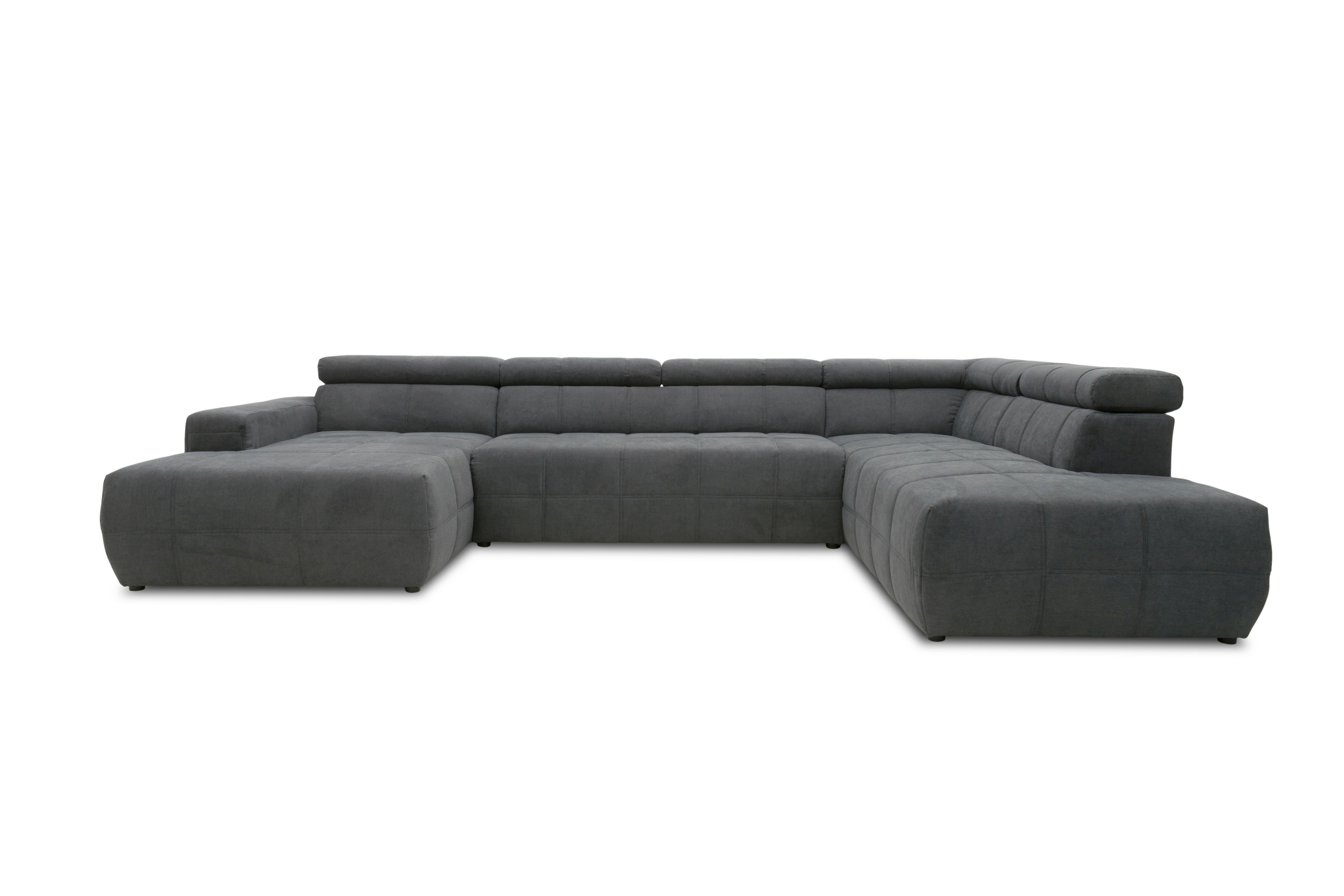 Wohnlandschaft Brandon Kopfteilverstellung Dunkelgrau - Dunkelgrau/Schwarz, Design, Textil (175/359/228cm) - MID.YOU