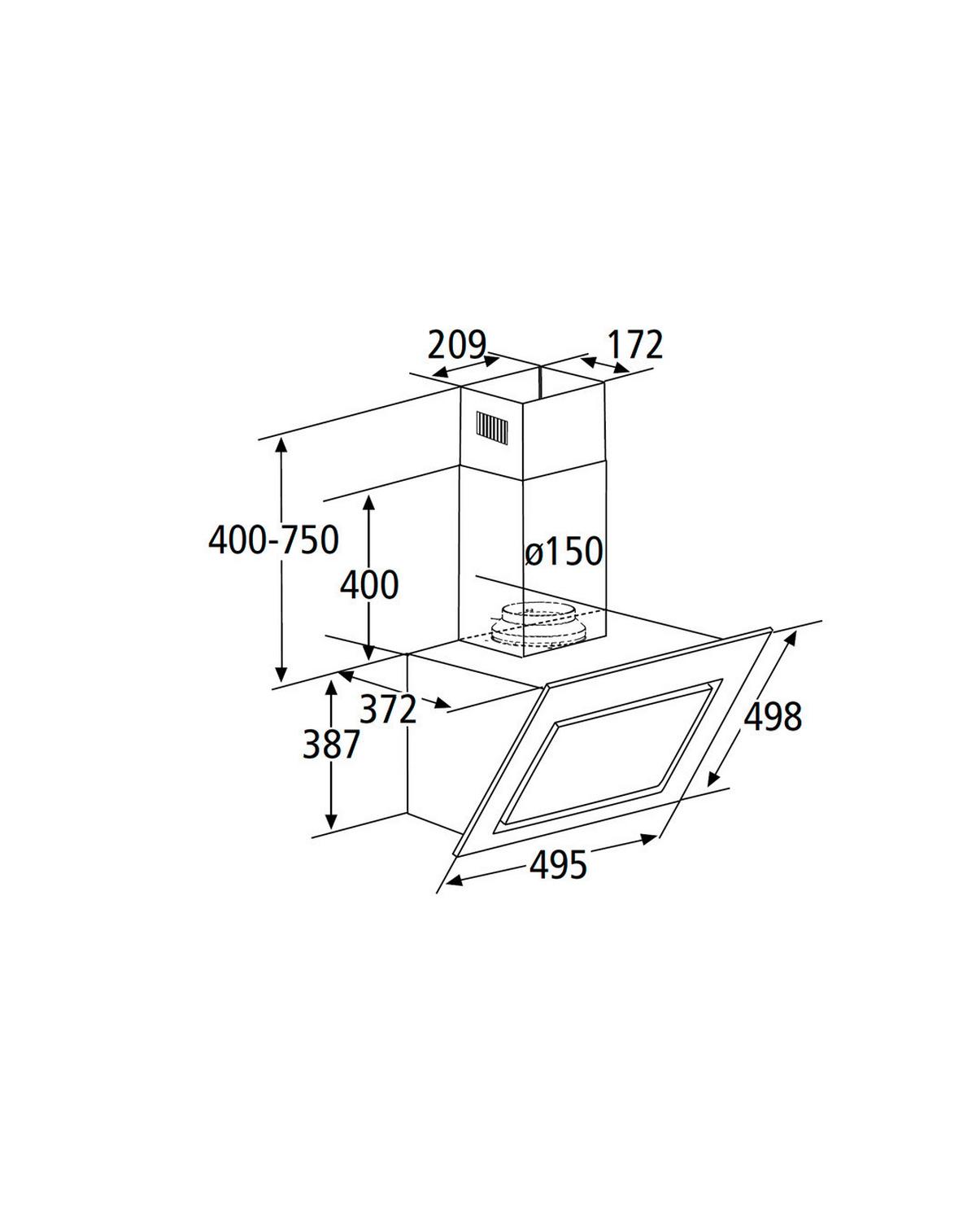 Dunstabzugshaube Schwarz B: 50 cm - Schwarz, Trend, Glas/Metall (49,5/113,7/37,2cm) - PKM