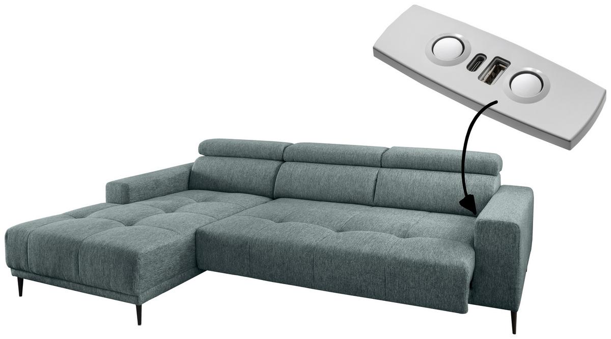 Ecksofa Intera, Mintgrau S: 188x276 Cm - Mintgrau/Schwarz, KONVENTIONELL, Textil (188/276cm) - Livetastic