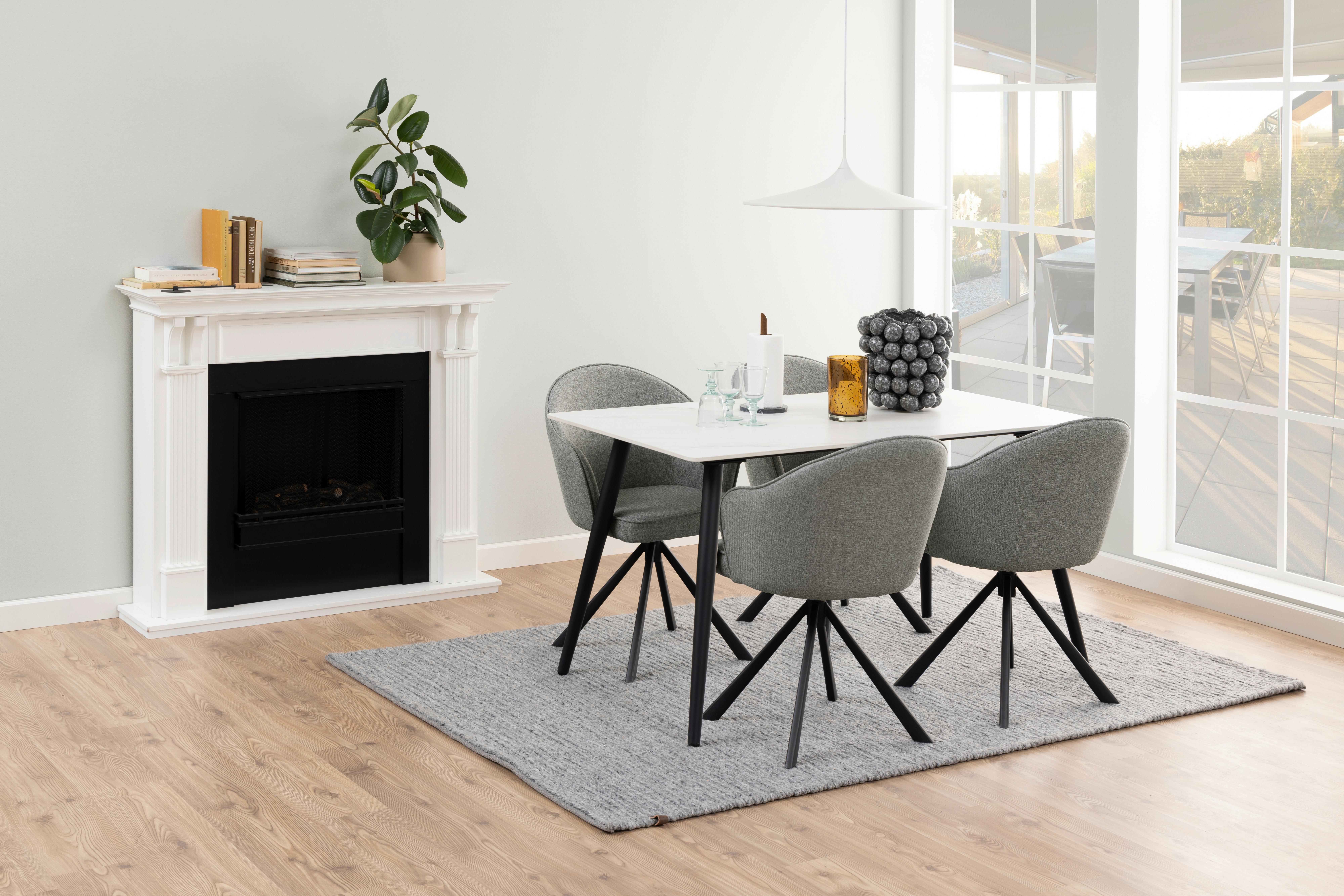 Esstisch Wicklow 140x80cm Keramik/Weiß - Schwarz/Weiß, MODERN, Keramik/Metall (140/80/75cm) - MID.YOU
