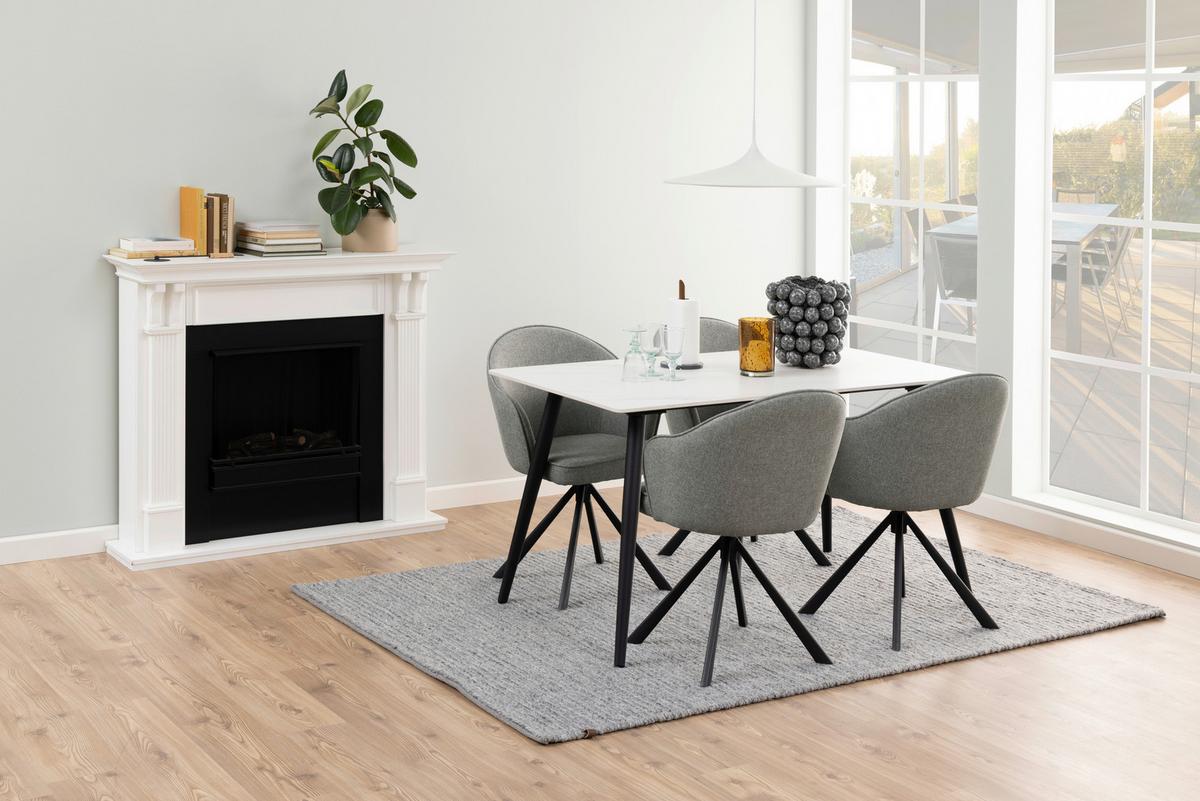 Esstisch Wicklow 140x80cm Keramik/weiß - Schwarz/Weiß, MODERN, Keramik/Metall (140/80/75cm) - MID.YOU
