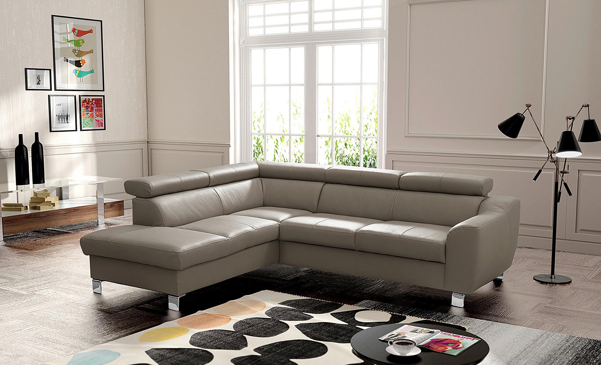 Ecksofa Aspen Taupe S: 208 Cm - Taupe/Chromfarben, Design, Leder/Textil (208/245cm) - Livetastic