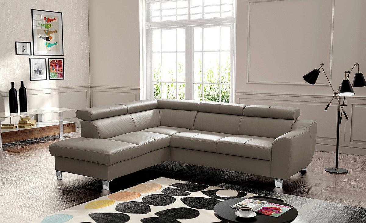 Ecksofa Aspen Taupe S: 208 Cm - Taupe/Chromfarben, Design, Leder/Textil (208/245cm) - Livetastic