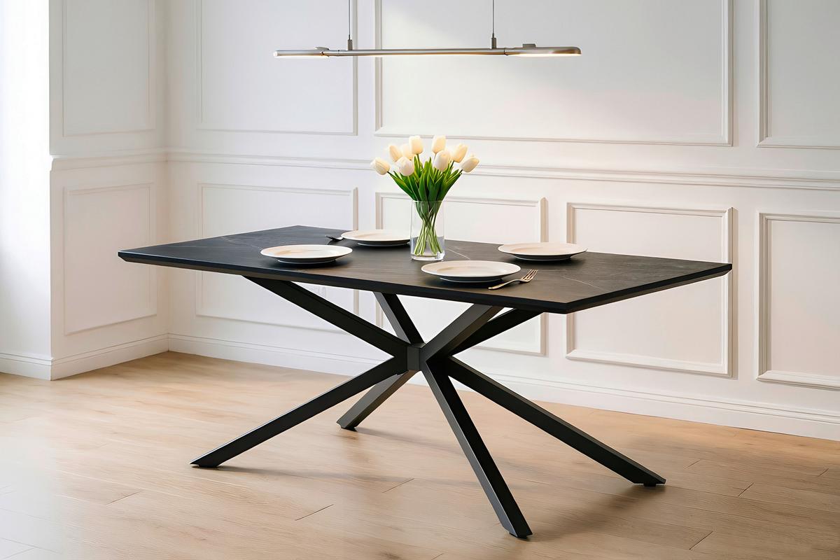 Esstisch James 180 Melamin dunkelgrau, B:180cm - Dunkelgrau/Schwarz, Trend, Holzwerkstoff/Metall (180/90/76cm)