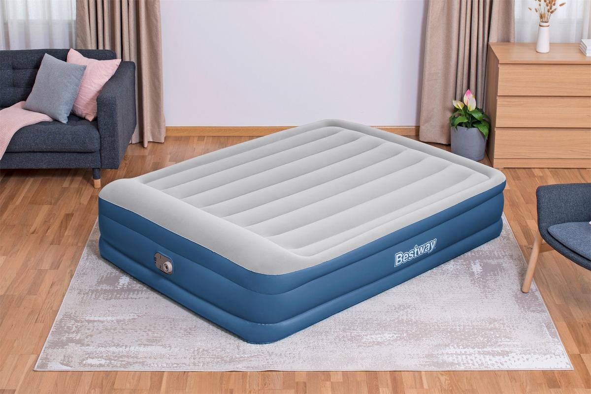 Luftmatratze Queen Built-in Ac Pump 203x152x46 Cm Bis 300 Kg - Blau/Grau, MODERN, Kunststoff (203/152/46cm) - Bestway