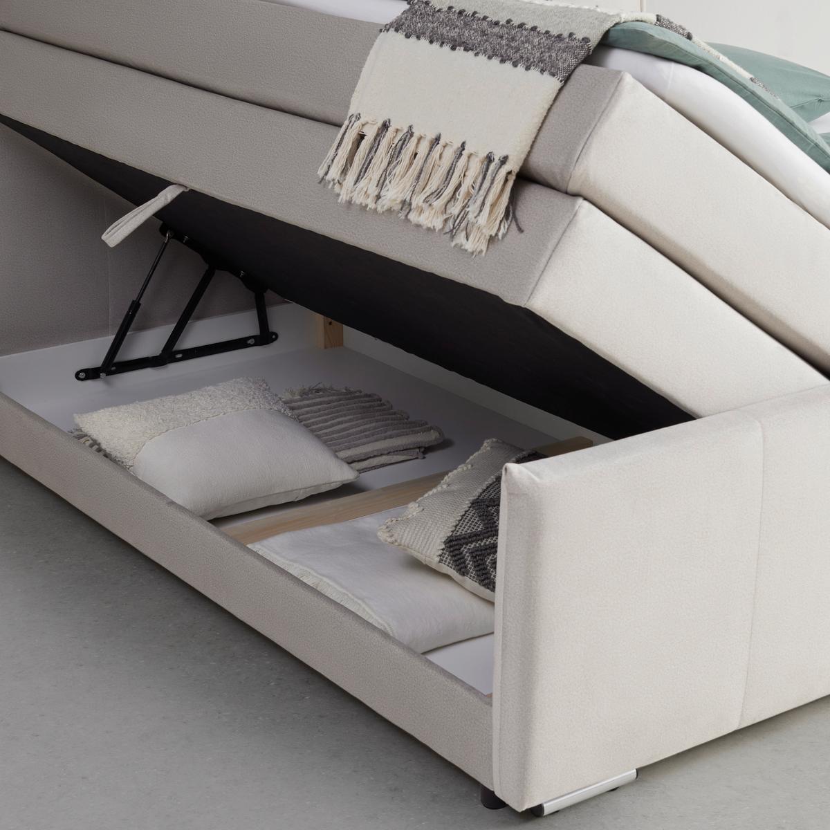 Posteľ boxspring s toperom, 200x200 cm, béžová - chrómová/béžová, Modern, kov/drevo (200/200cm) - Bessagi Home