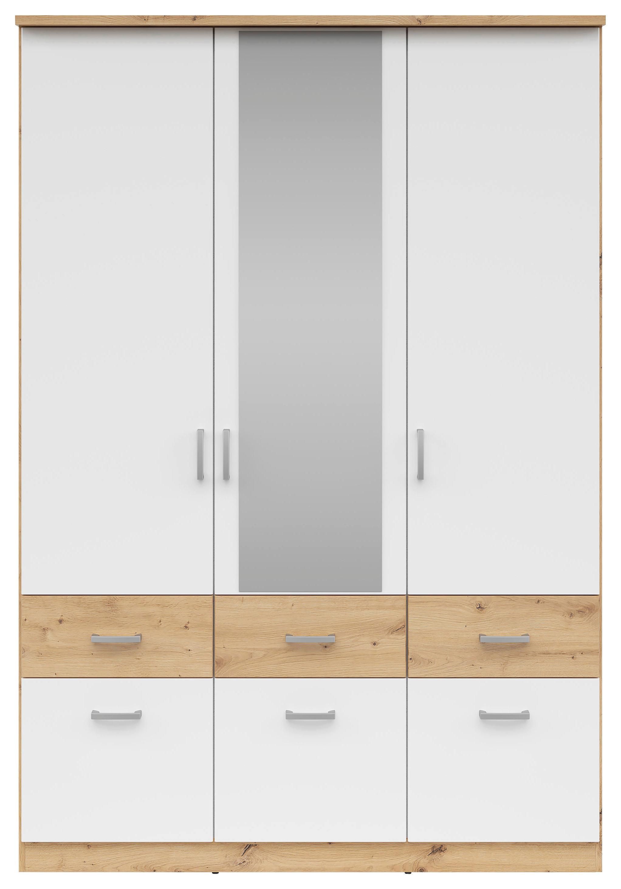 Skriňa BRANDO 136cm dekor dub Artisan/biela matná - biela/strieborná, Konventionell, kompozitné drevo/plast (136/199/58cm)