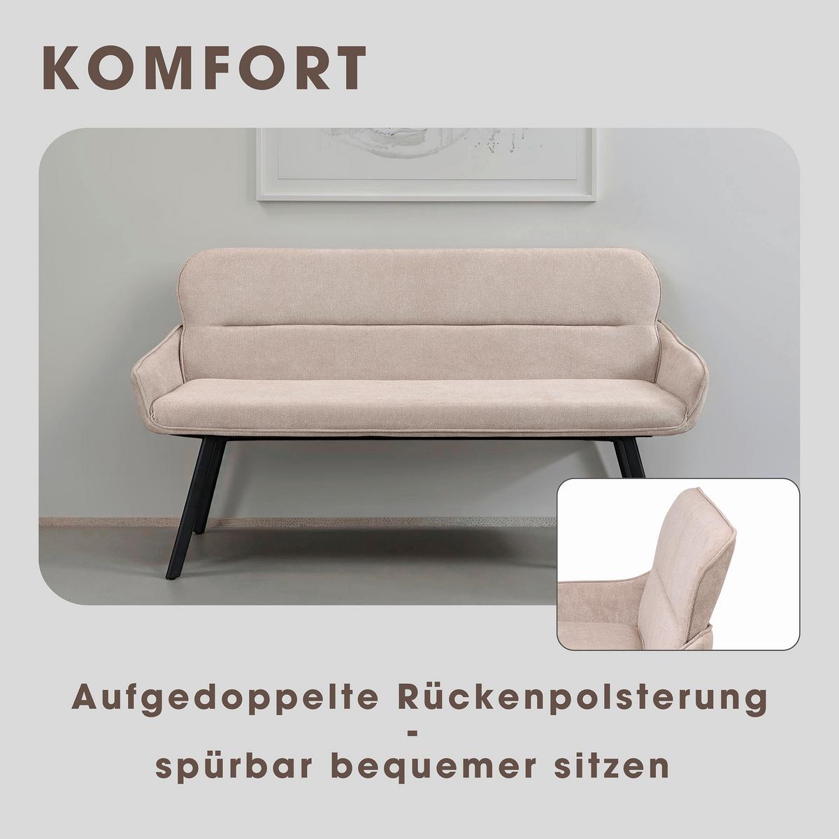 Sitzbank Rico - Taupe/Schwarz, MODERN, Textil/Metall (140/90/62cm) - MID.YOU