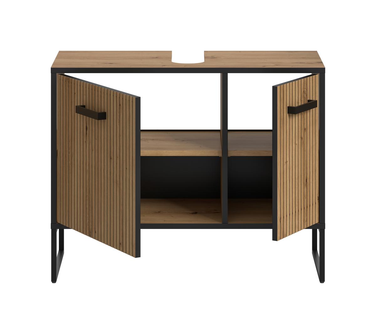Waschbeckenunterschrank Bagno Schwarz/Eiche Dekor B: 80cm - Schwarz/Eiche Artisan, Trend, Holzwerkstoff (80/63/36cm) - MID.YOU