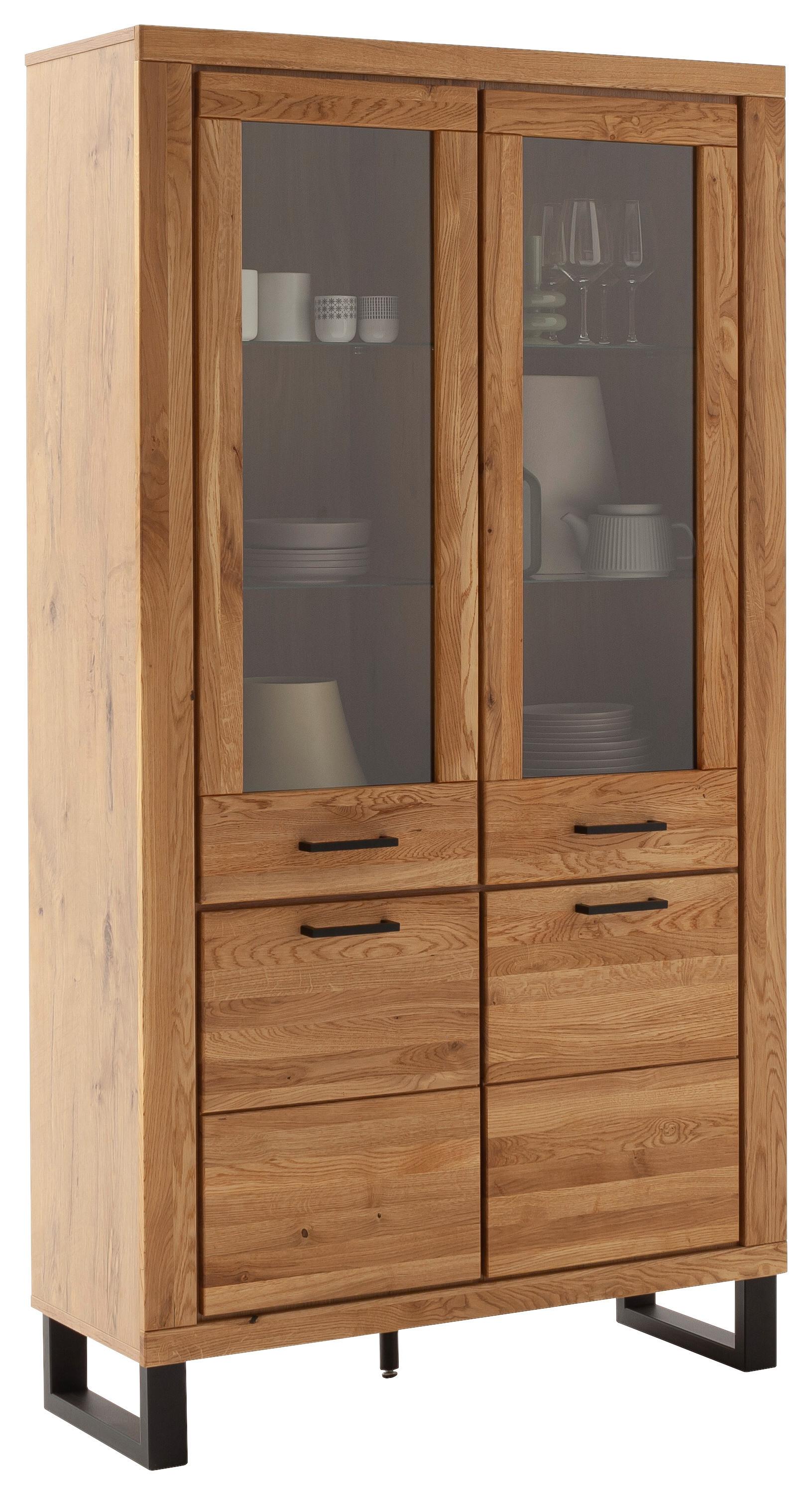 Vitine Kambo Wildeiche 4 Türen - Wildeiche/Schwarz, ROMANTIK / LANDHAUS, Glas/Holz (108/199/40cm)