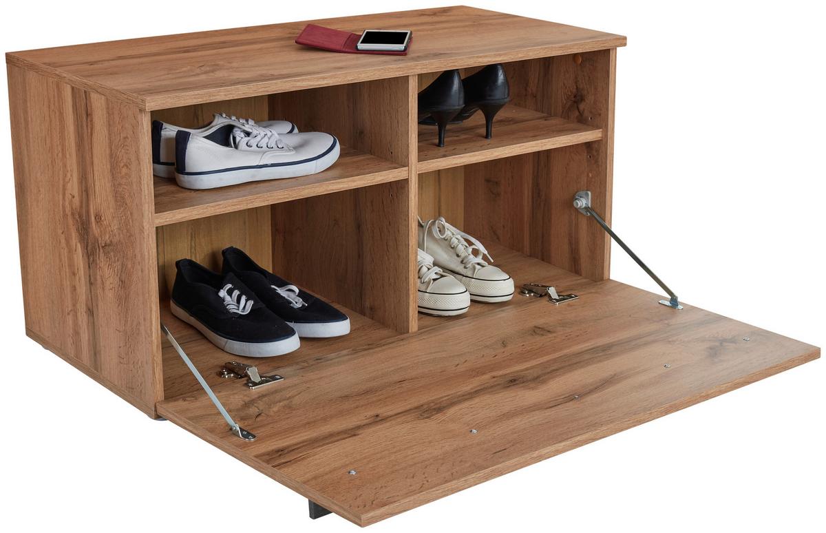 Garderobenbank Venedig B: 90 cm 1 Klappe, Wotan Eiche Dekor - Eichefarben/Schwarz, MODERN, Holzwerkstoff (90/45/38cm)