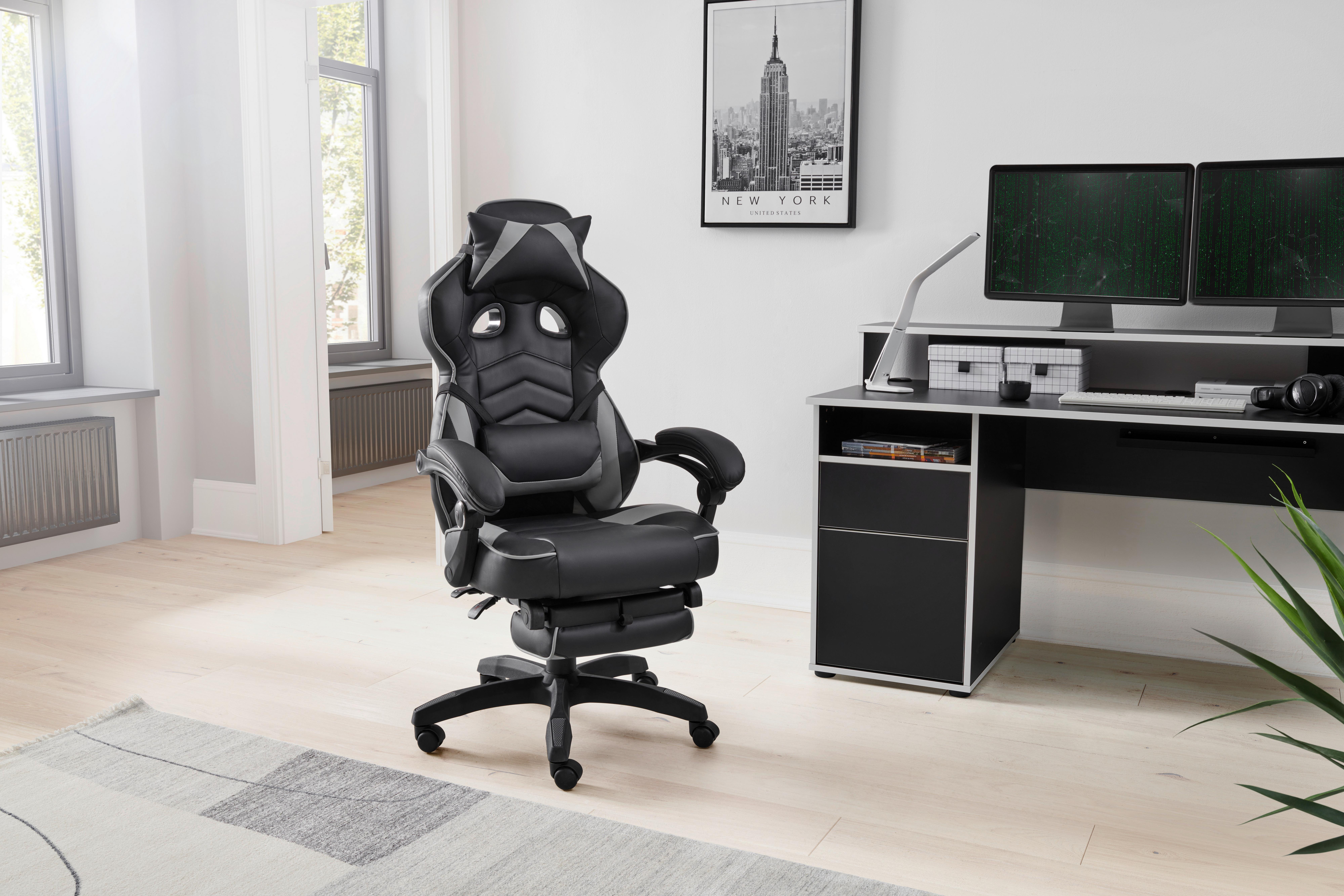 Gamingstuhl Yaira - Schwarz/Grau, LIFESTYLE, Holz/Kunststoff (68,5/116-124/65cm) - Livetastic