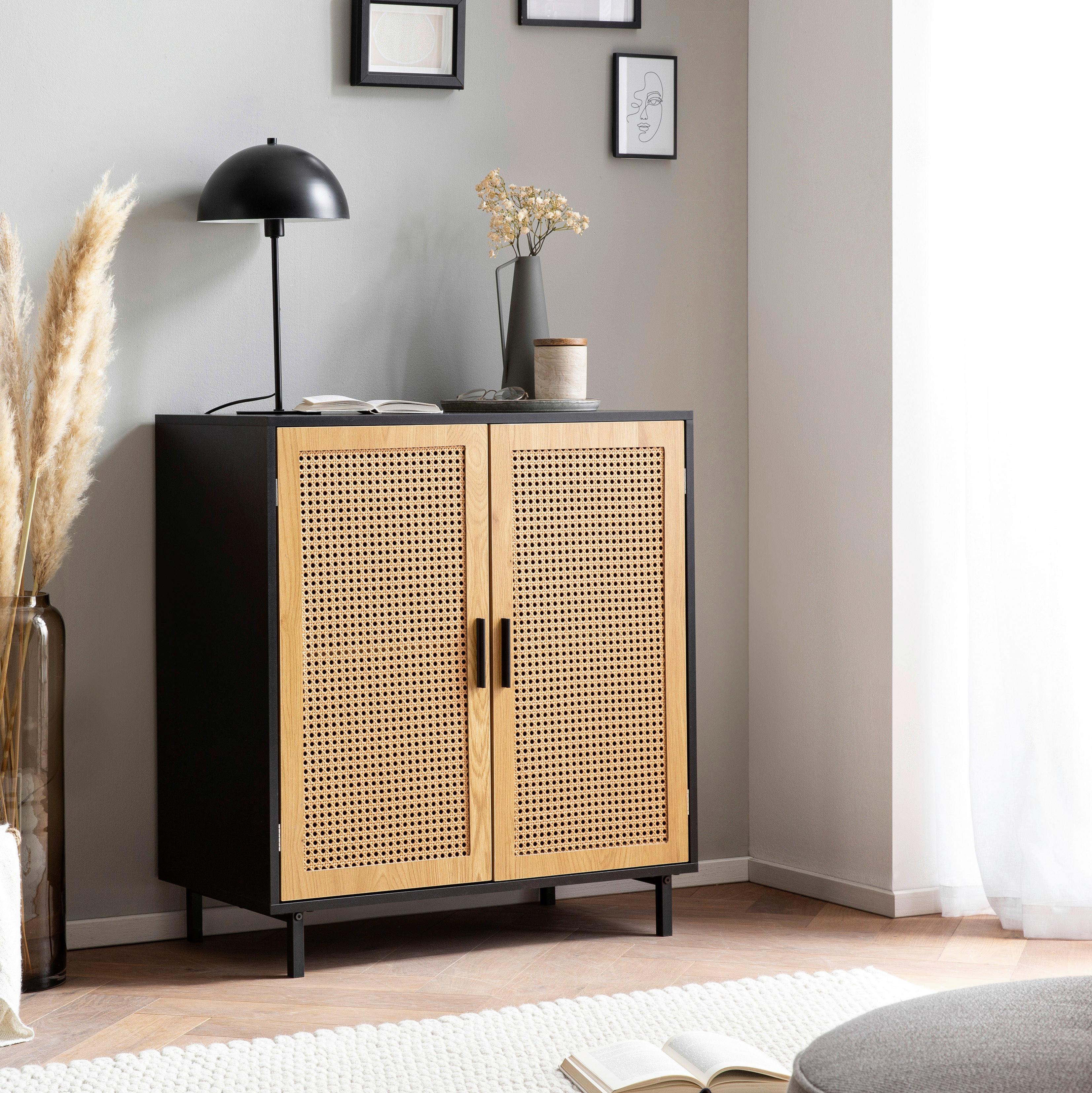 Kommode 80 cm Wl6.828, Schwarz - Schwarz/Braun, KONVENTIONELL, Holzwerkstoff (80/86,5/40cm) - Livetastic