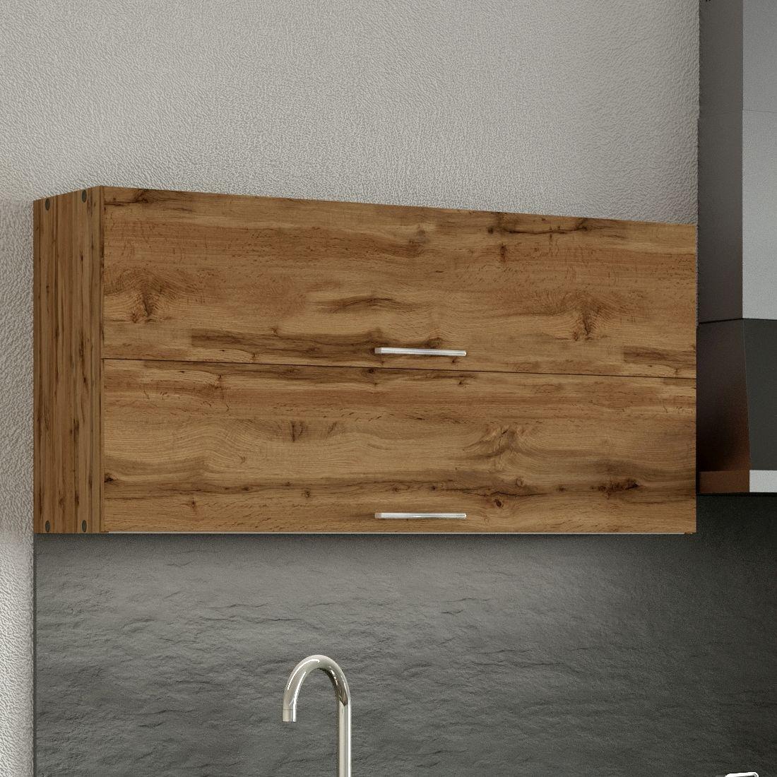 Küchenoberschrank B: 110 cm Eiche Dekor 2 Klappen - Eiche Wotan, MODERN, Holzwerkstoff (110/57/34cm) - Held