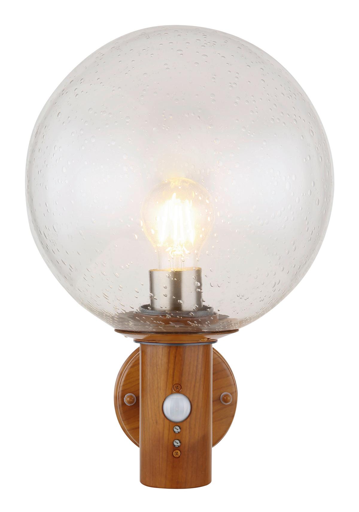 Außenleuchte Mit Bewegungsmelder 15 W - Klar/Braun, Basics, Glas/Metall (25/37cm) - Globo