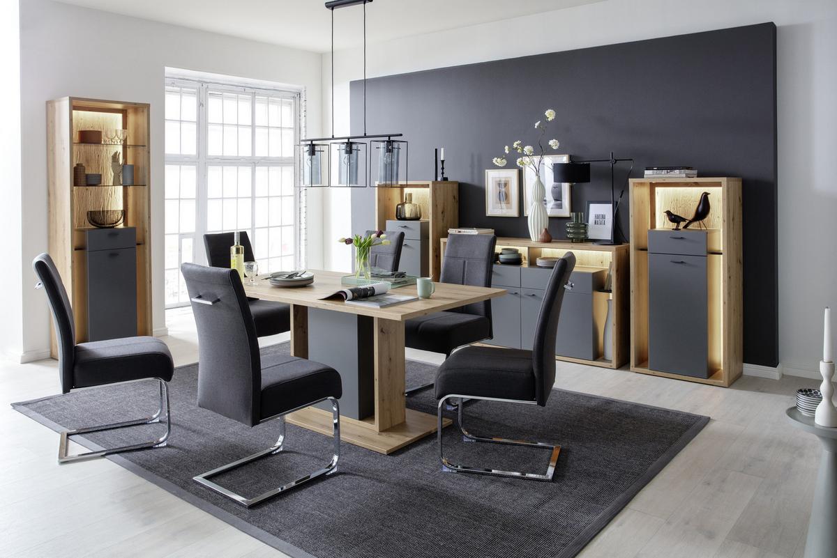 Highboard B: 66 cm Lizzano Grau/Eichefarben - Eichefarben/Grau, Design, Holzwerkstoff (66/141/40cm) - MID.YOU
