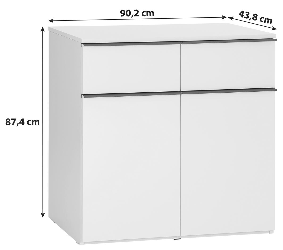 Kommode B: 90 cm Lucca, Weiß/Grau - Weiß, MODERN, Holzwerkstoff (90/88/44cm)