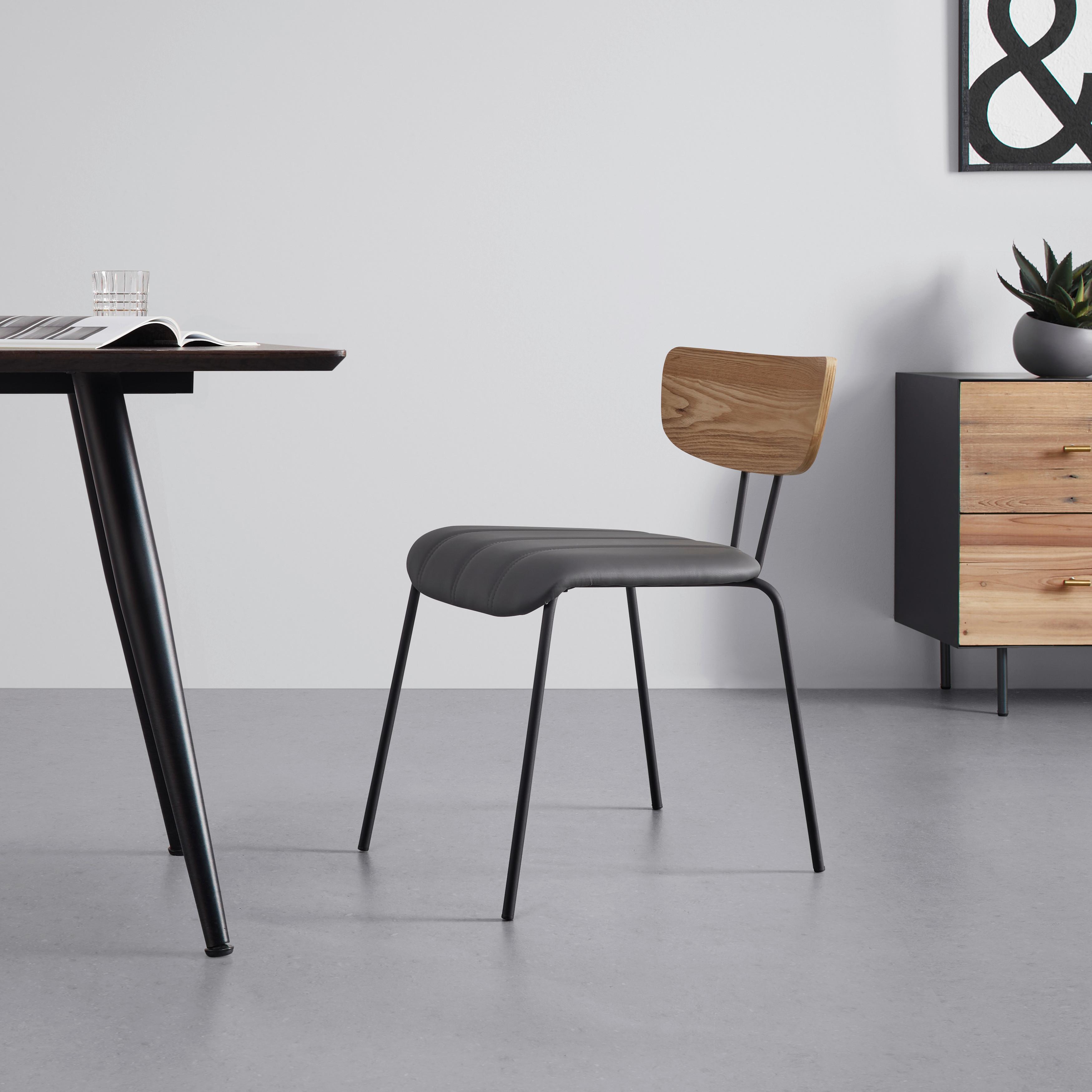 Jedálenská stolička CERA sivá - svetlohnedá/čierna, Modern, kov/drevo (42/78/54cm) - Bessagi Home