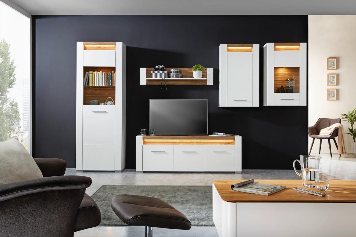 VITRÍNA LEONARDO - bílá/barvy dubu, Moderní, kov/kompozitní dřevo (70/201/40cm) - Mömax