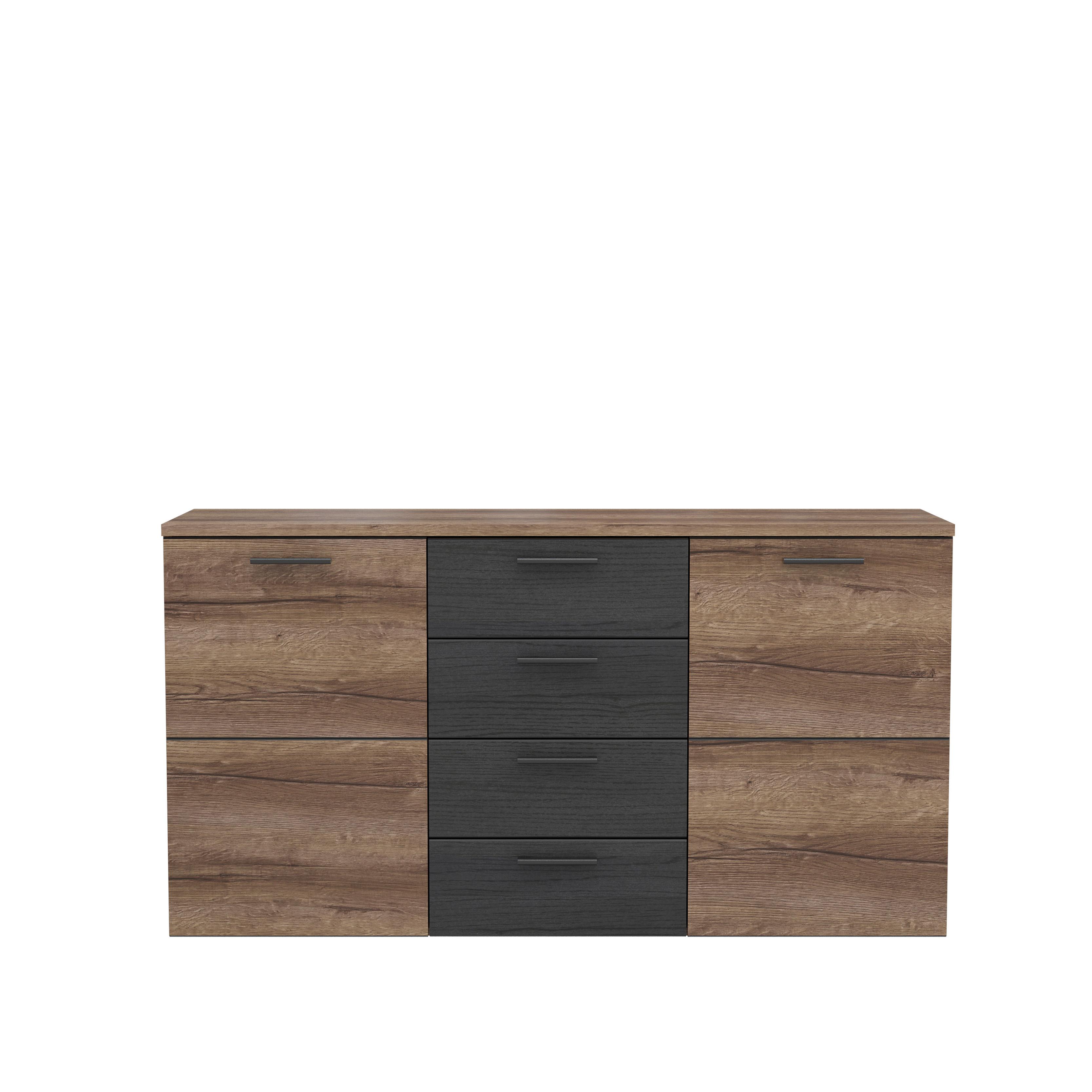 Komód Durango - tölgyfa színű/fekete, Modern, műanyag/faalapú anyag (149,5/80,8/41,3cm)