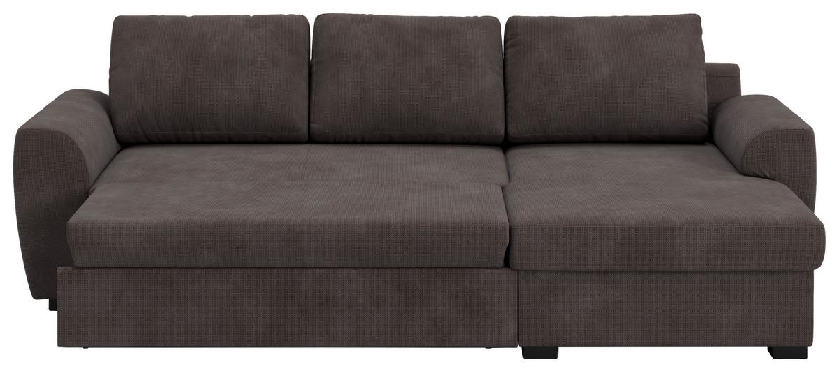 Ecksofa mit Bettfunktion Mikrofaser schwarz, B: 253cm - Schwarz/Braun, Trend, Textil (253/154cm) - MID.YOU