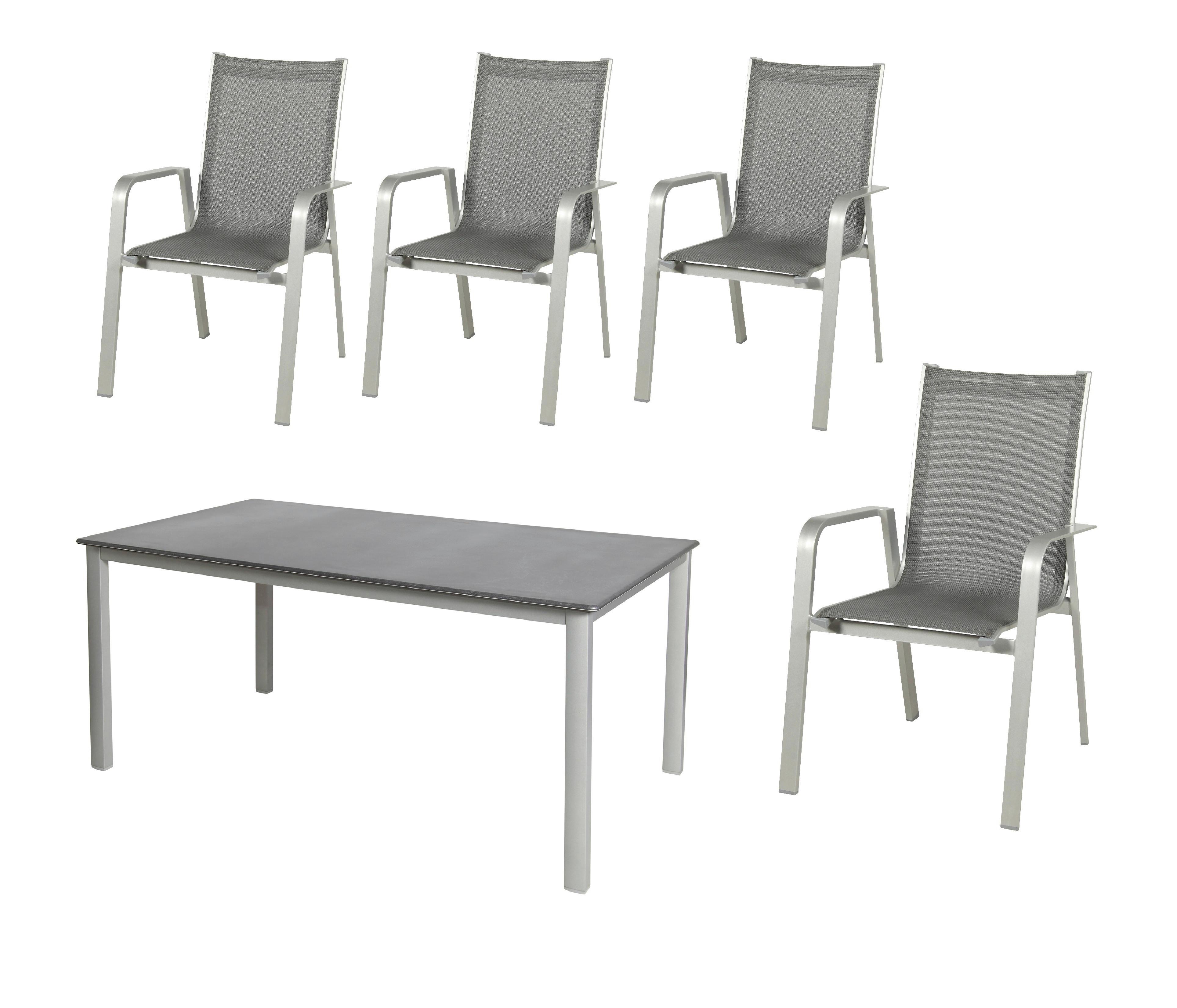 Gartengarnitur 5-Teilig Urban Aluminium/Textil - Platinfarben/Dunkelgrau, Basics, Textil/Metall (160/90/72cm) - Acamp