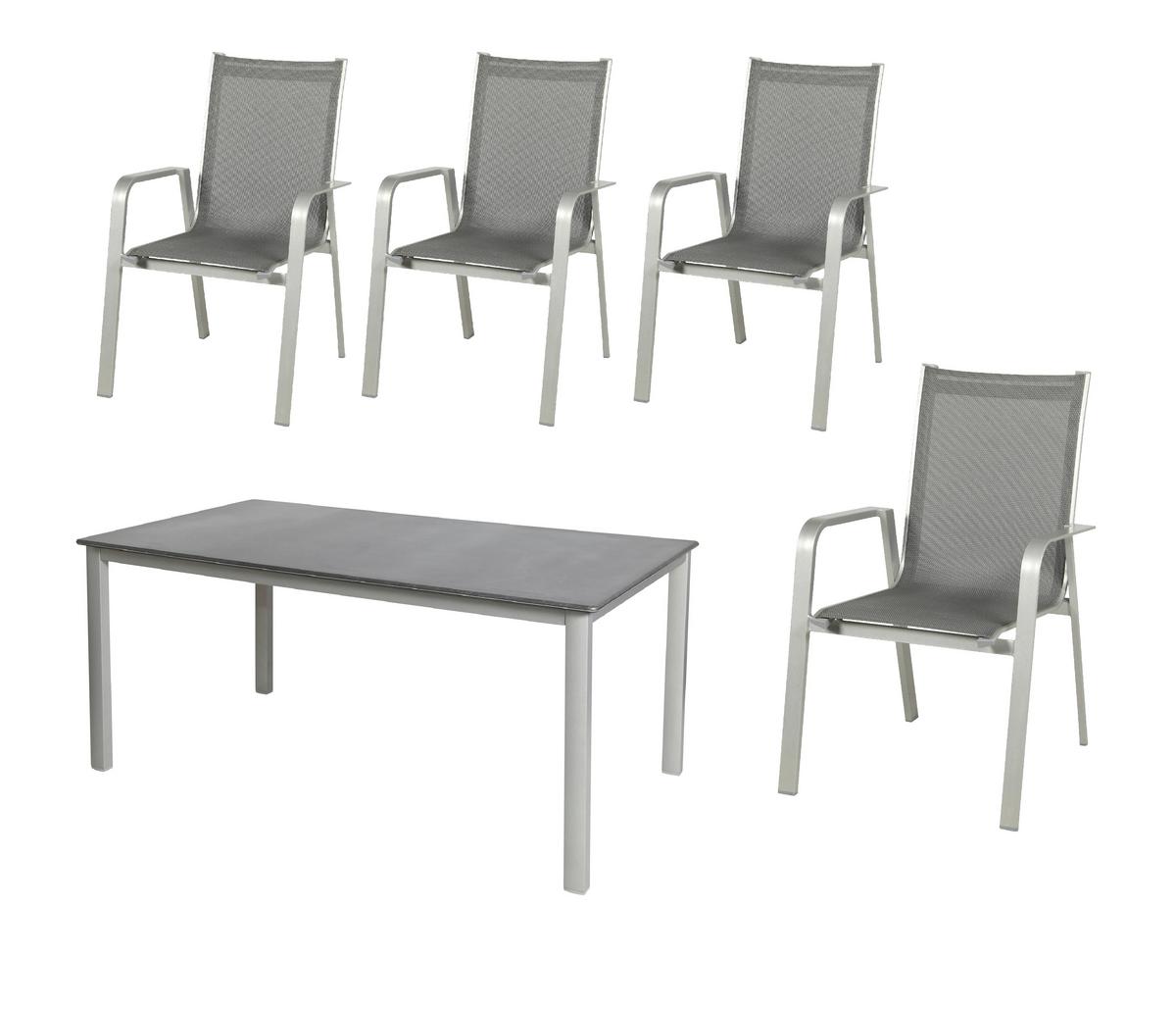 Gartengarnitur 5-Teilig Urban Aluminium/Textil - Platinfarben/Dunkelgrau, Basics, Textil/Metall (160/90/72cm) - Acamp