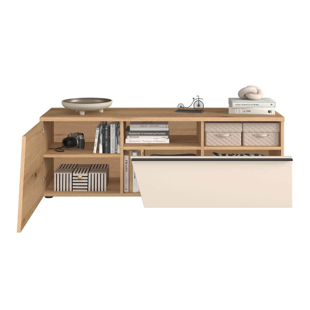 TV-Lowboard Venedig NEW Eichefarben/Kaschmir B: 140 cm - Kaschmir/Eichefarben, MODERN, Holzwerkstoff (140/47/40cm)