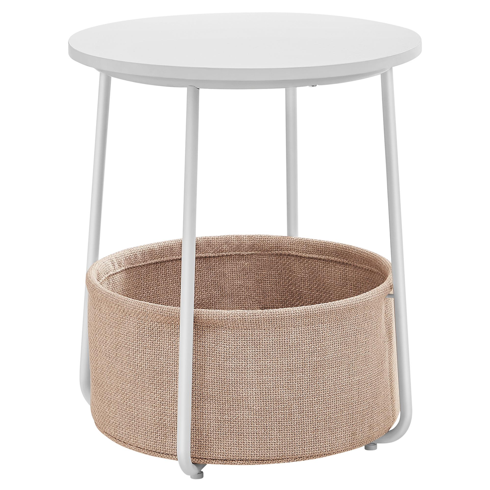 Beistelltisch mit Korb Weiß, Beige - Beige/Weiß, Design, Holz/Textil (45/45/51cm) - Boxxx