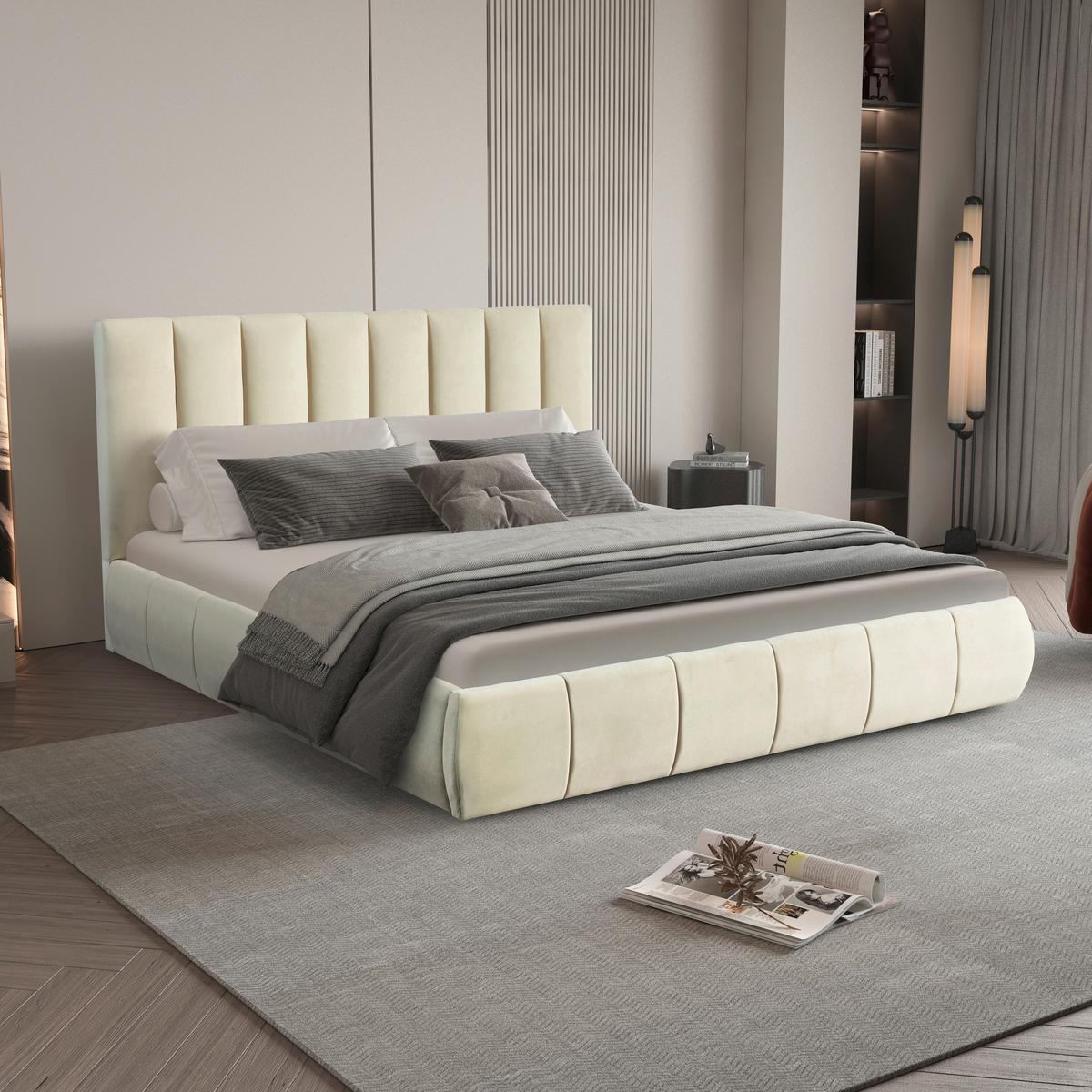 Polsterbett Damast Beige B: 195 Cm - Beige/Schwarz, Design, Holzwerkstoff/Textil (195/110/223cm) - Livetastic