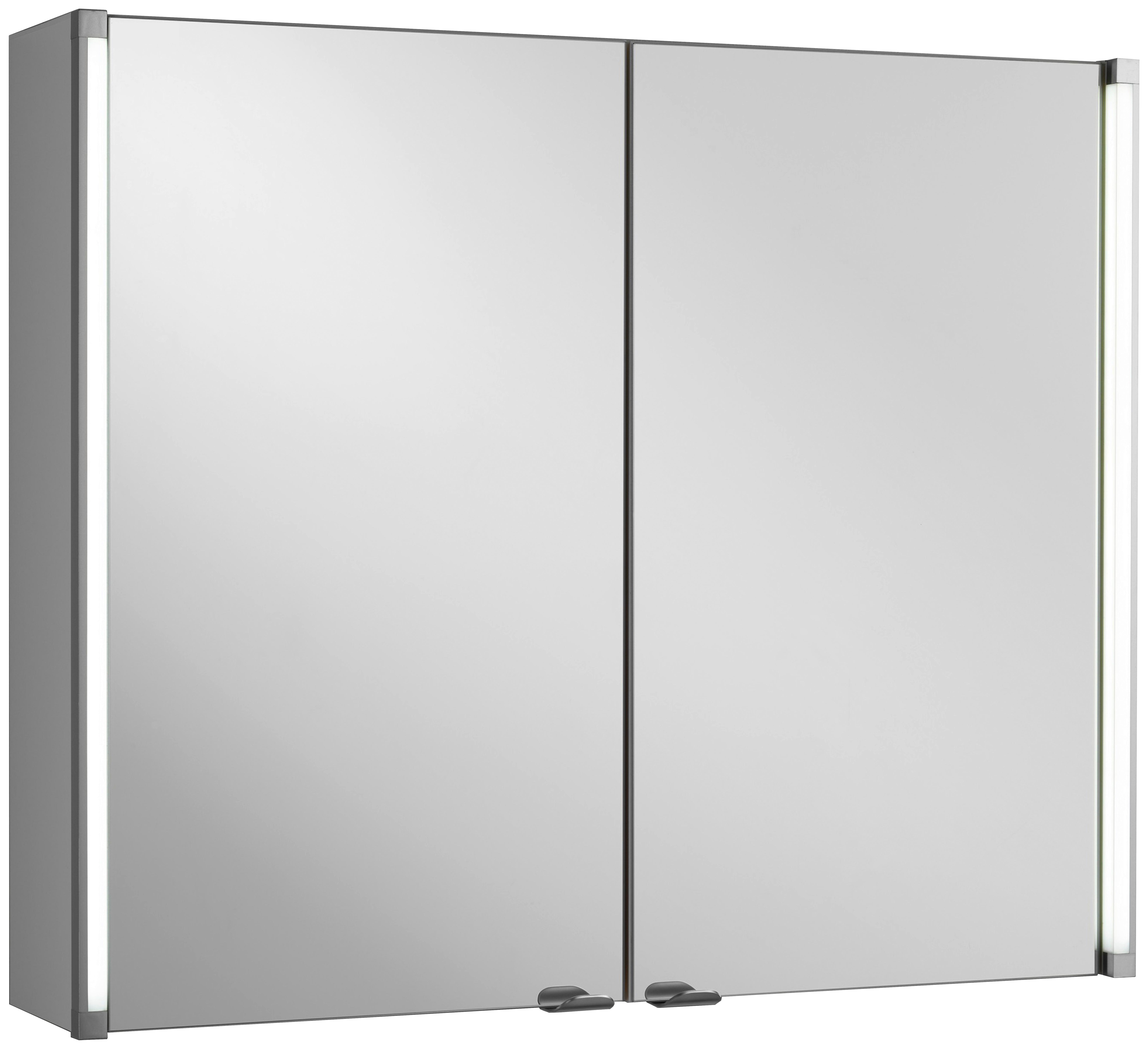 Spiegelschrank LED-Line 2-Türig BxHxT: 81x67x16,5 cm - Weiß, MODERN, Glas/Holzwerkstoff (81/67/16,5cm) - MID.YOU