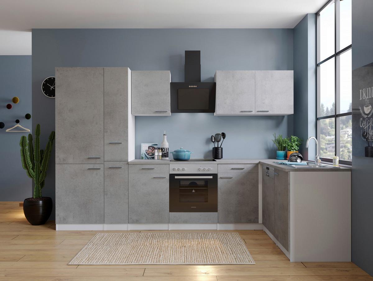 Eckküche Malia 310x172 Cm Grau, Mit Geräte - Weiß/Grau, Basics, Holzwerkstoff (310/172cm) - Respekta