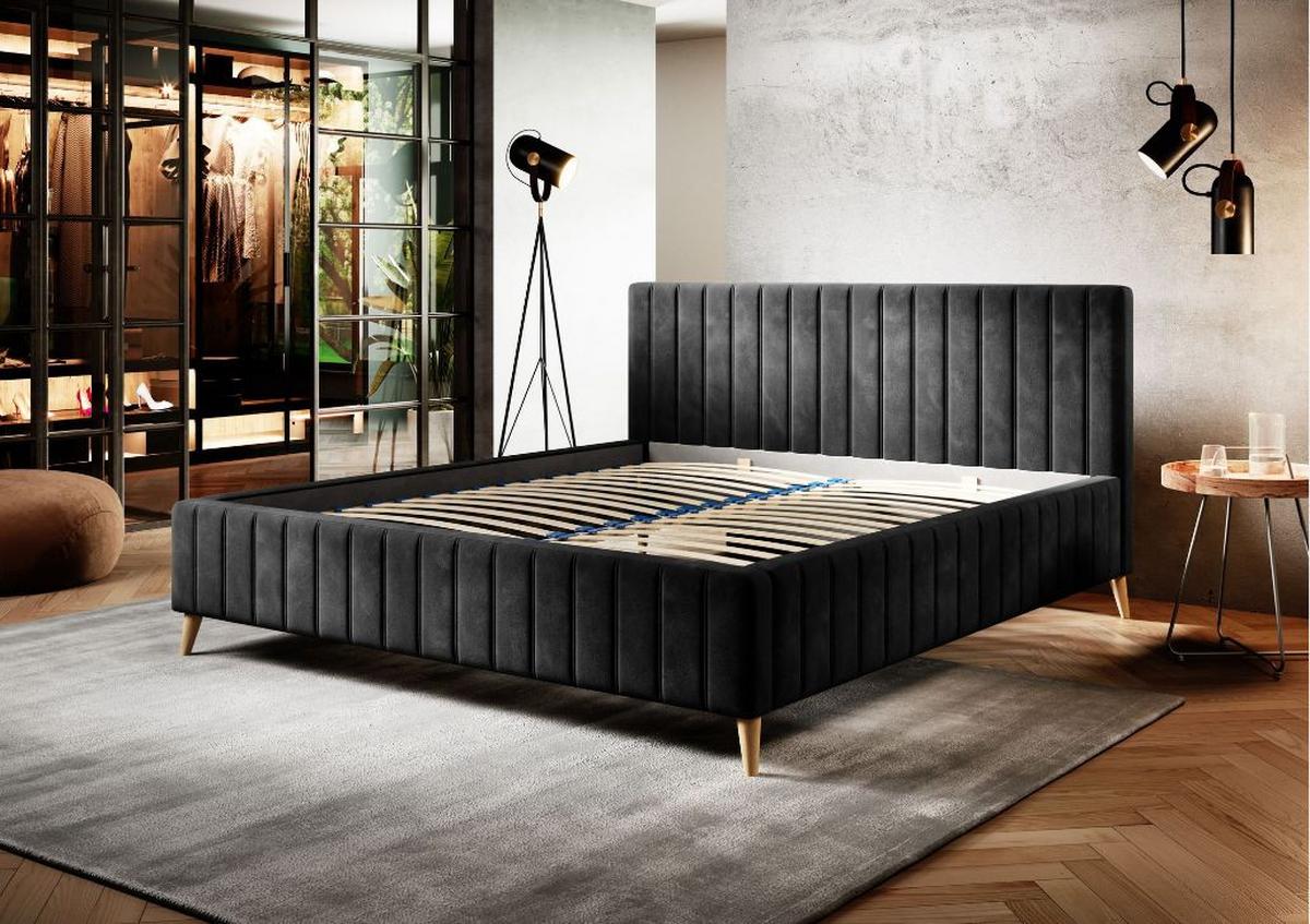 Posteľ Tamina S Roštom A Úložným Priestorom 140x200cm - prírodná farba/tmavosivá, Design, drevo/textil (140/200cm)