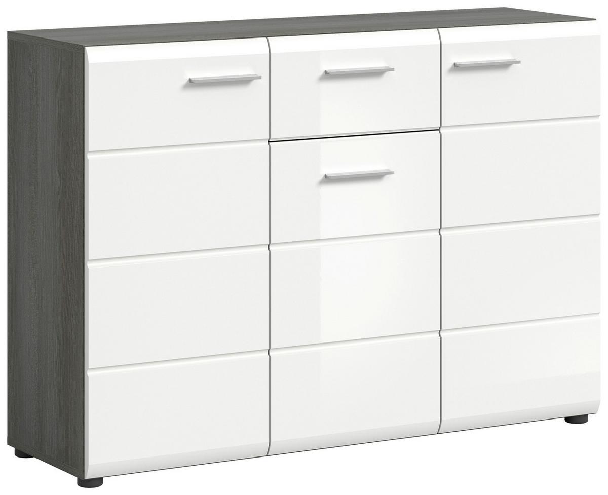 Kommode Salsa - Weiß Hochglanz/Silberfarben, Design, Holzwerkstoff (120cm) - MID.YOU
