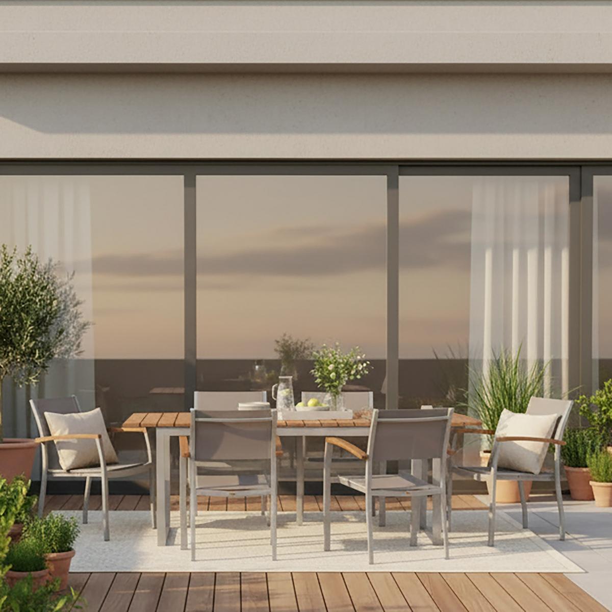 Gartenmöbel Set 7-tlg. Naxos Aluminium/akazienholz - Silberfarben/Grau, ROMANTIK / LANDHAUS, Holz/Textil (90/150/74cm) - Gardenson