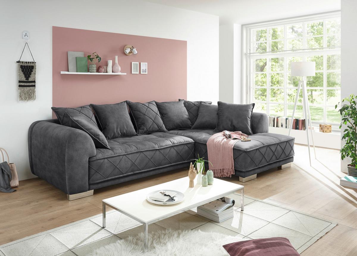 Sedací souprava ve tvaru L SENTINA antracitová - barvy stříbra/antracitová, Basics, kompozitní dřevo/textil (319/194cm) - MID.YOU