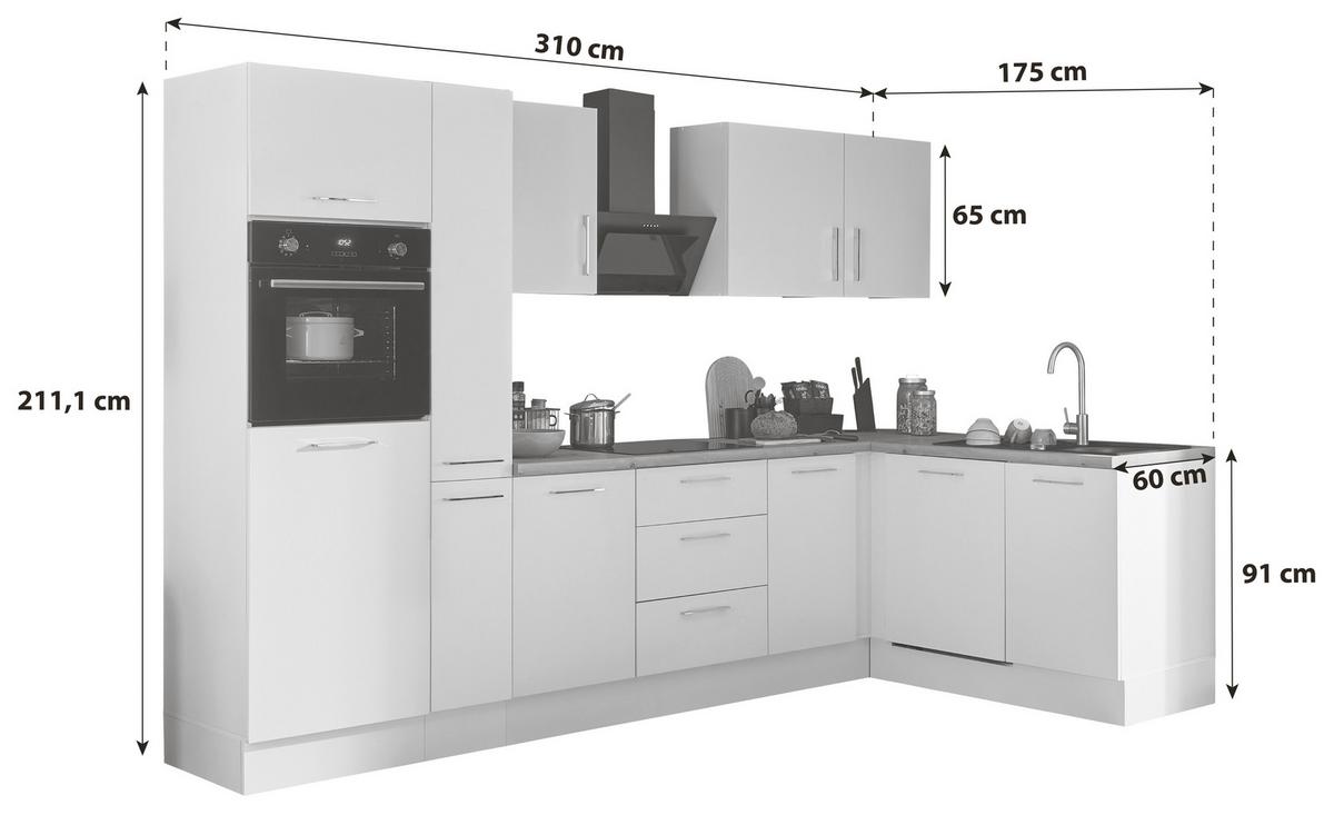 Eckküche Turin Weiß/eiche Dekor 310x175 Cm - Weiß/Eiche Artisan, Basics, Holzwerkstoff (310/175cm) - MID.YOU