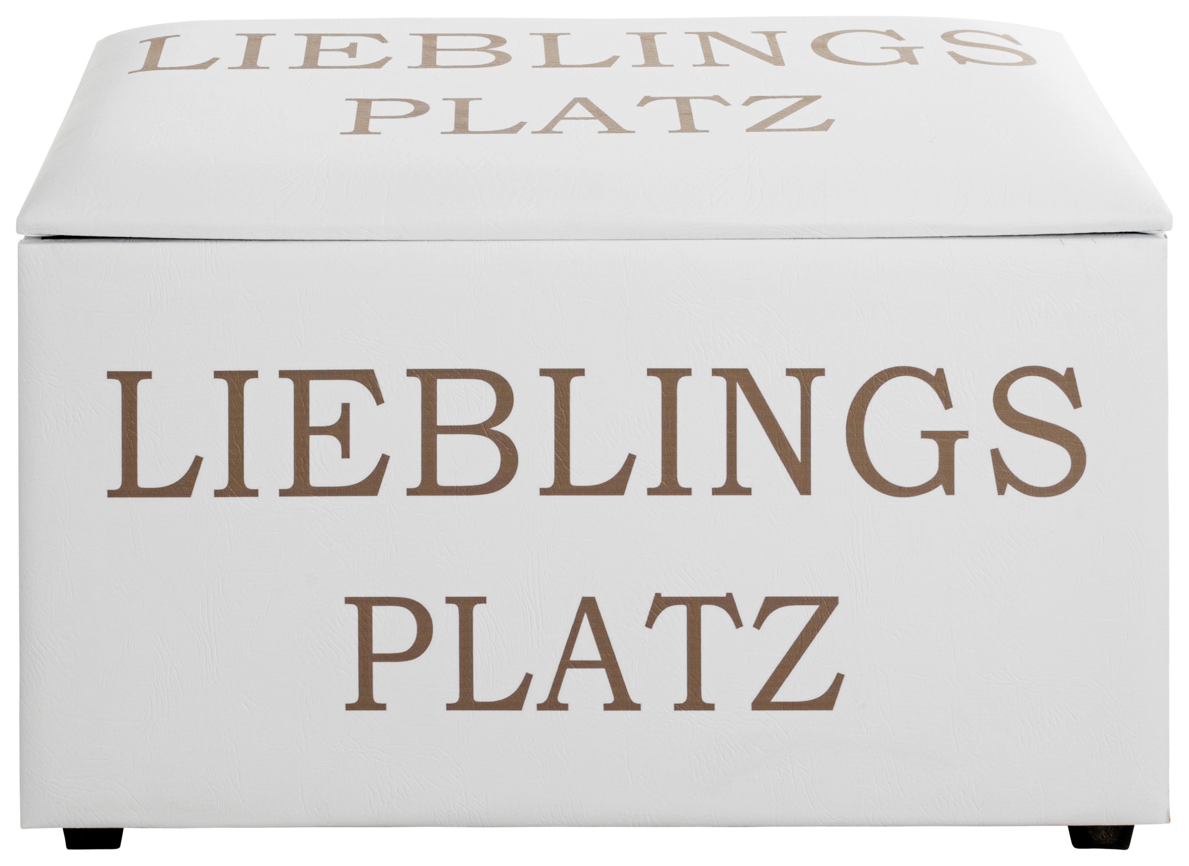 Truhenbank Lieblingsplatz Motiv - Goldfarben/Weiß, Basics, Holzwerkstoff/Textil (65/42/40cm)