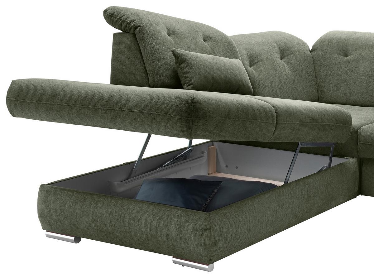 Wohnlandschaft Dalida Dunkelgrün U: 254x376x195 Cm - Chromfarben/Dunkelgrün, MODERN, Textil (254/376/195cm) - Livetastic