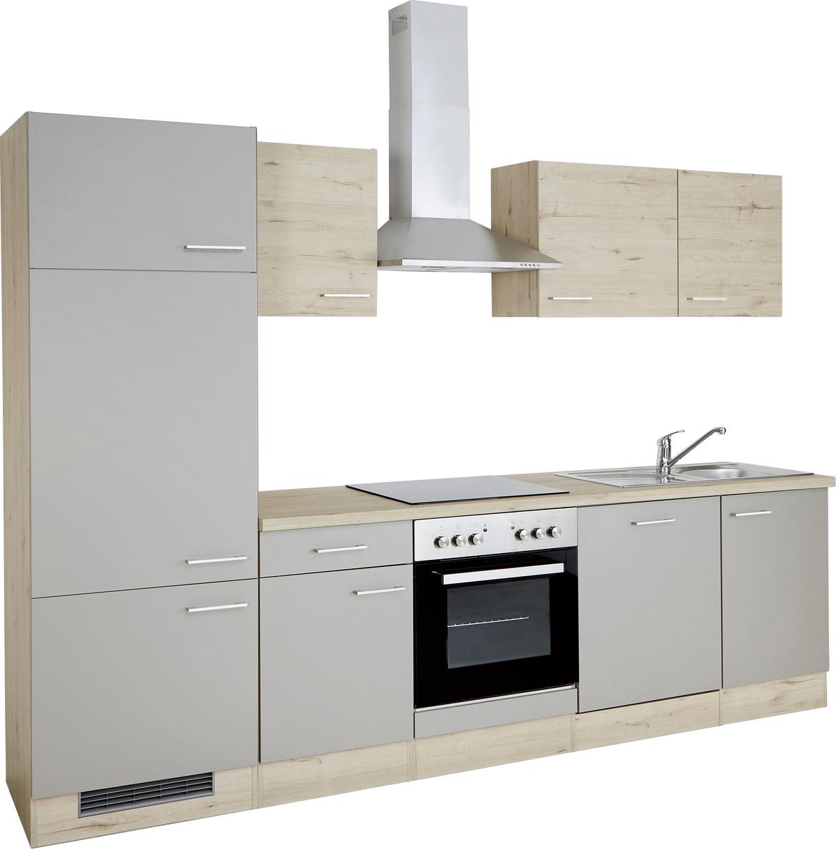Küchenzeile Riva mit Geräten 280 cm Champagner/Eiche Dekor - Champagner/Eichefarben, MODERN, Holzwerkstoff (280cm) - FlexWell