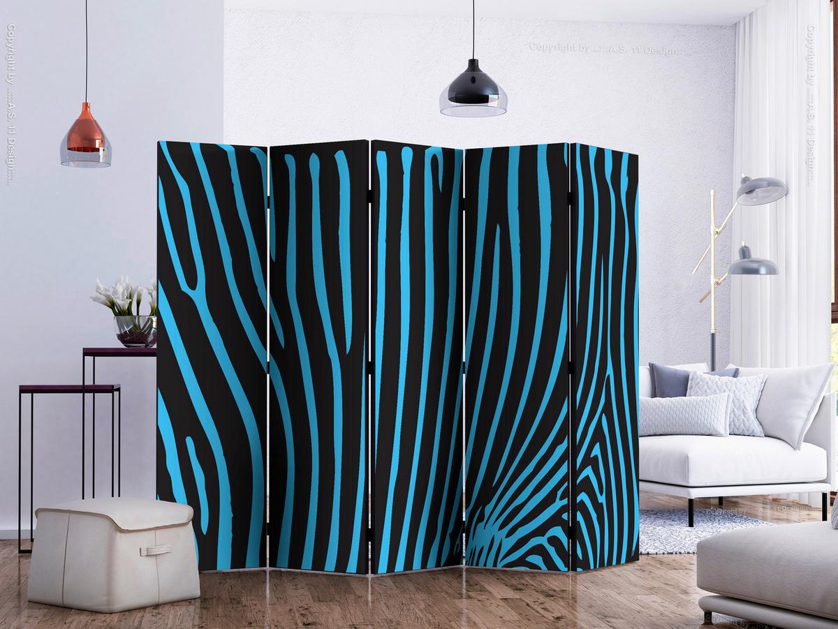 Paravent Blau Schwarz B: 225 Cm - Blau/Schwarz, Basics, Holz/Textil (225/172/3cm) - artgeist