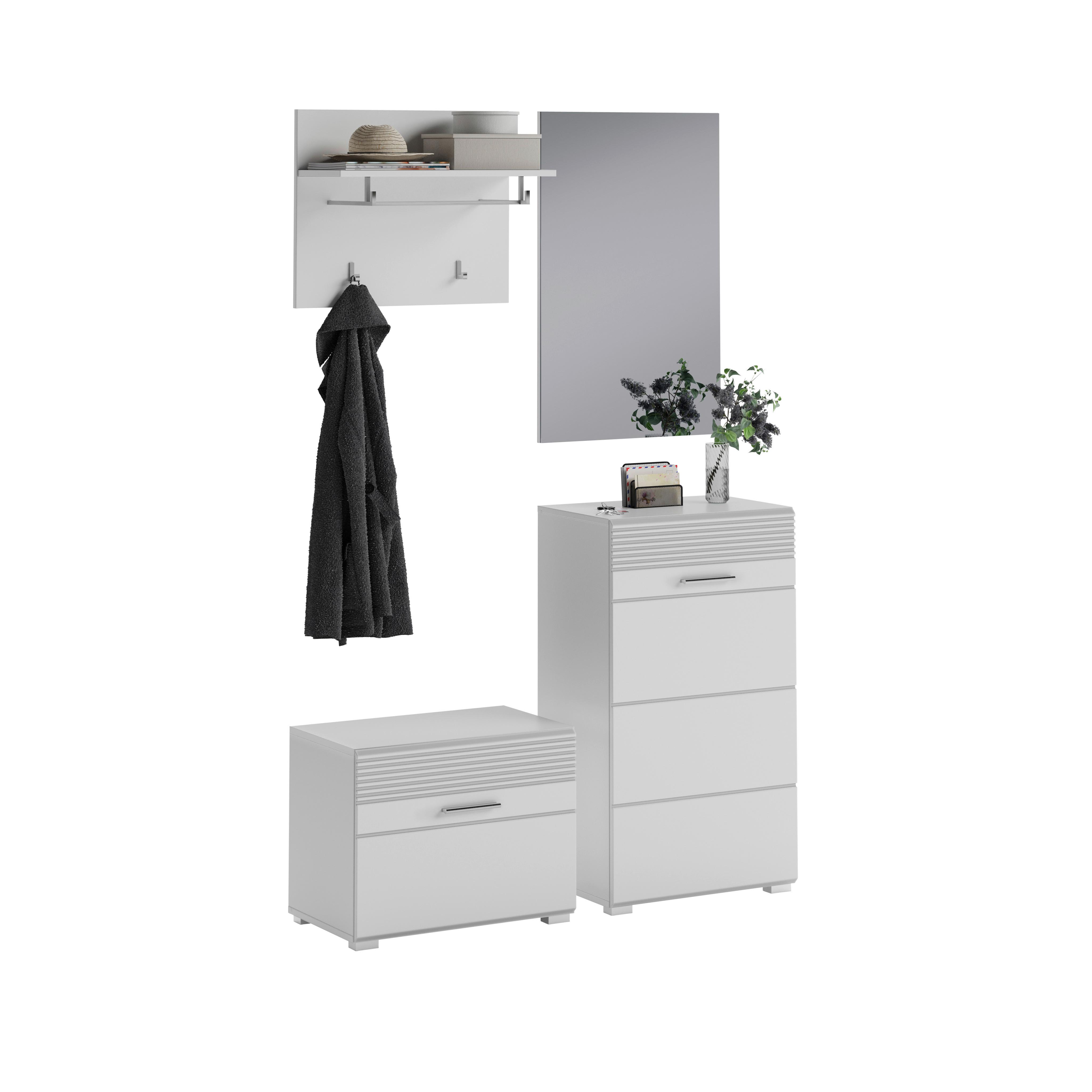 Garderobe Weiß, Weiß Hochglanz, B: 115cm - Weiß Hochglanz/Weiß, Design, Holzwerkstoff (115/197/37cm) - MID.YOU