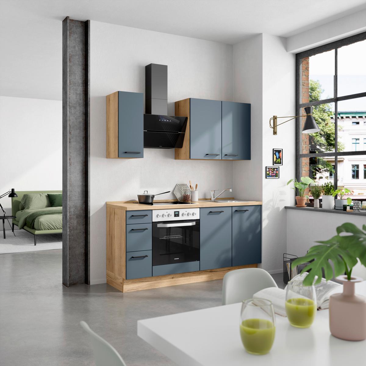 Küchenleerblock Easytouch High-Line, H1 Links - Blau/Eichefarben, MODERN, Holzwerkstoff (180cm) - Nobilia