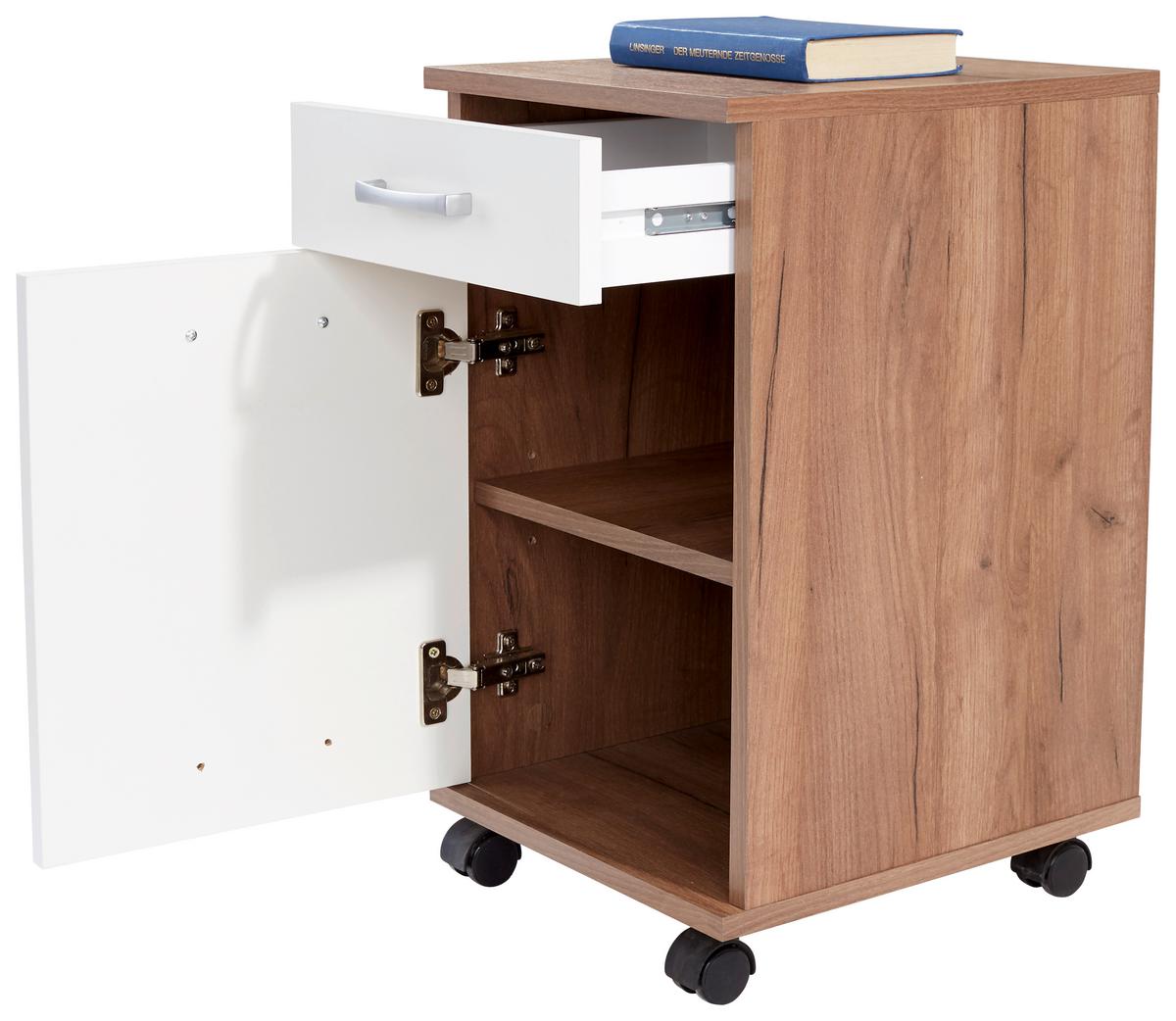 Rollcontainer Eiche Dekor/weiß Rimini 33x59,5x38 Cm - Eichefarben/Weiß, MODERN, Holzwerkstoff (33/59,5/38cm)