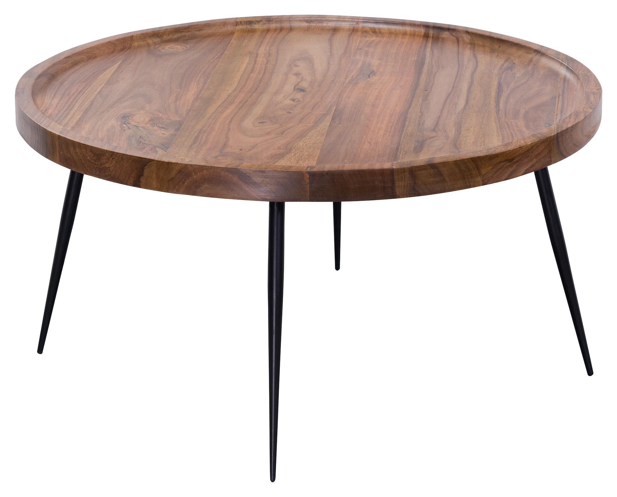 Couchtisch Holz mit Massiver Tischplatte, Sheesham/Schwarz - Sheeshamfarben/Schwarz, Design, Holz/Metall (75/75/39cm) - MID.YOU