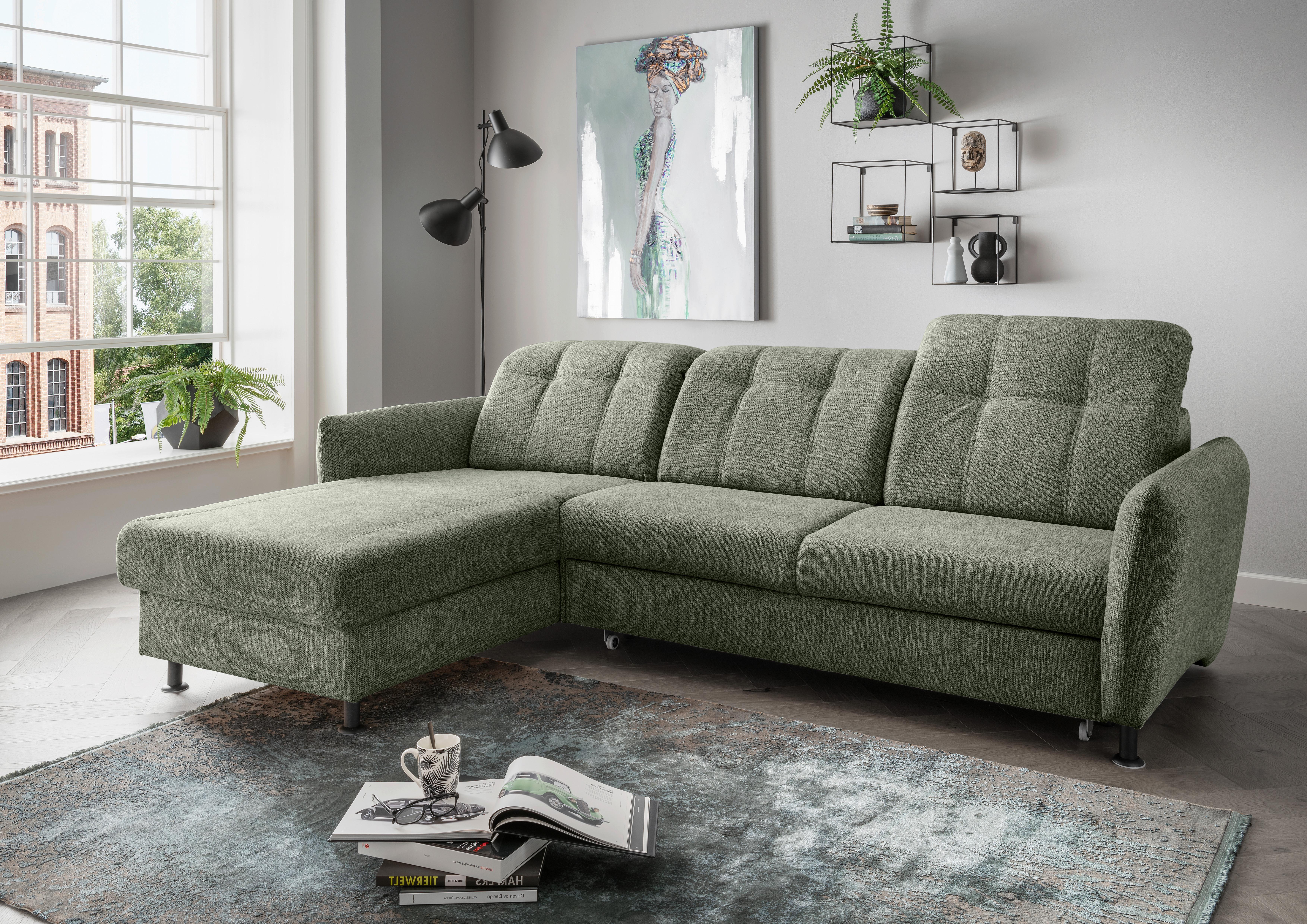 Ecksofa Minori Chenille Grün, S: 184x267 cm - Schwarz/Grün, MODERN, Textil (184/267cm) - Livetastic
