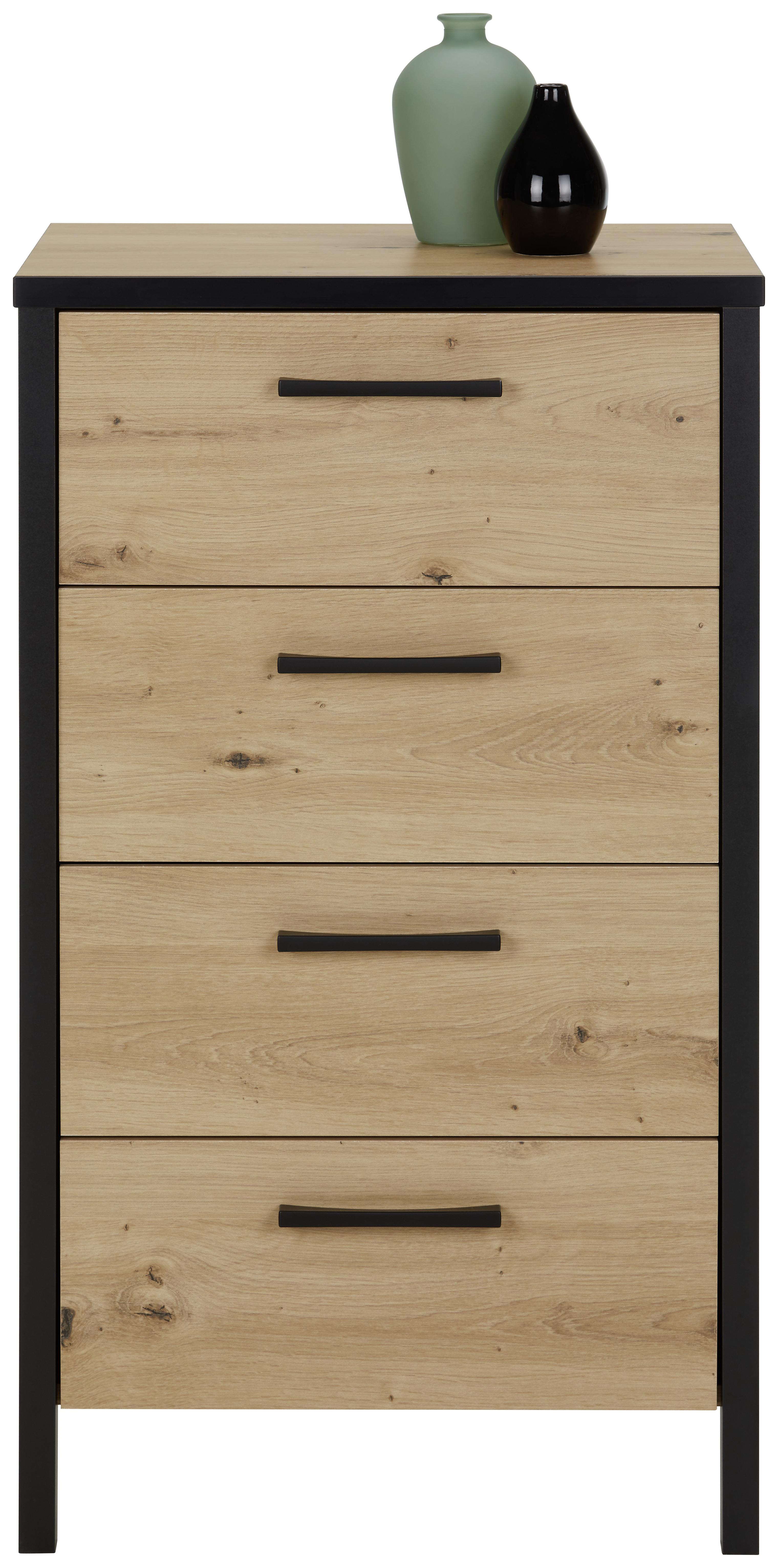 Komoda Kirikus - farby dubu/čierna, Moderný, kov/kompozitné drevo (50,4/88/40cm) - Modern Living