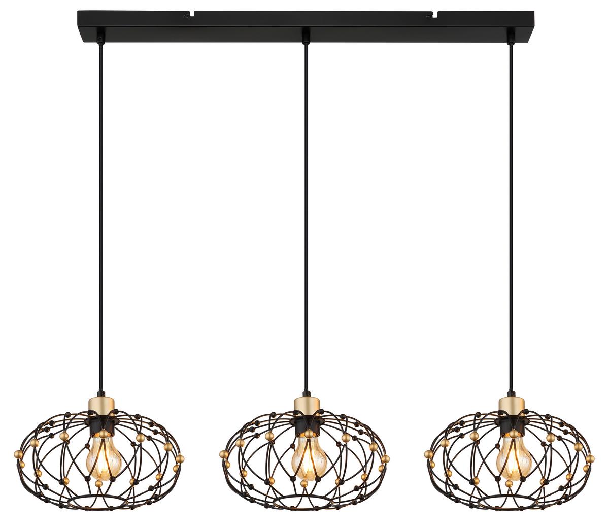 Hängeleuchte Greys Schwarz Goldfarben L: 95 cm - Goldfarben/Schwarz, Design, Kunststoff/Metall (95/28/150cm) - Globo